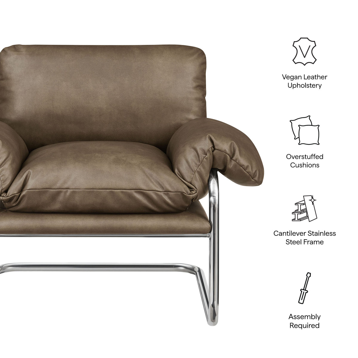 Ansel Vegan Leather Accent Chair - Mushroom