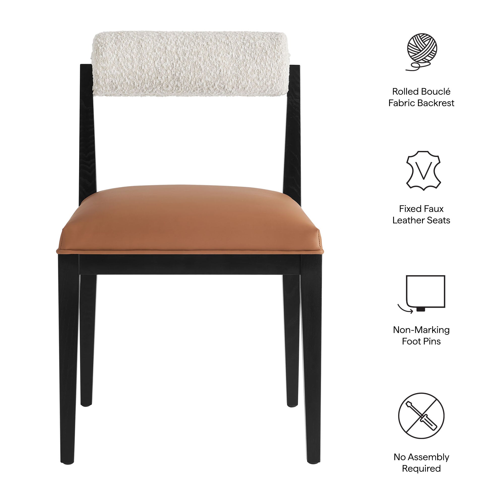 Kai Boucle and Vegan Leather Dining Chair Set of 2