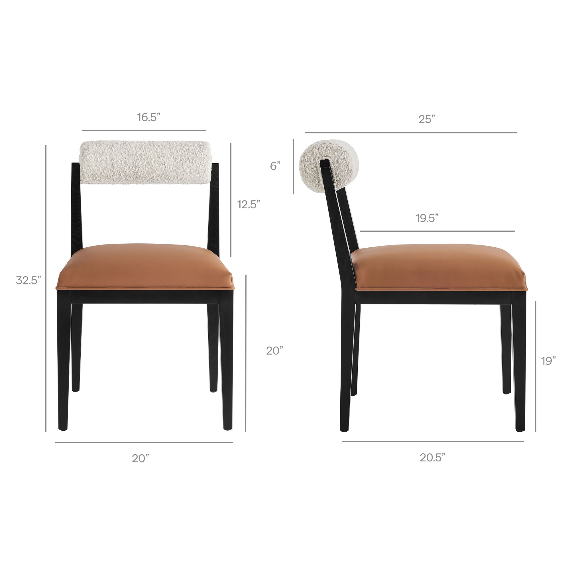 Kai Boucle and Vegan Leather Dining Chair Set of 2