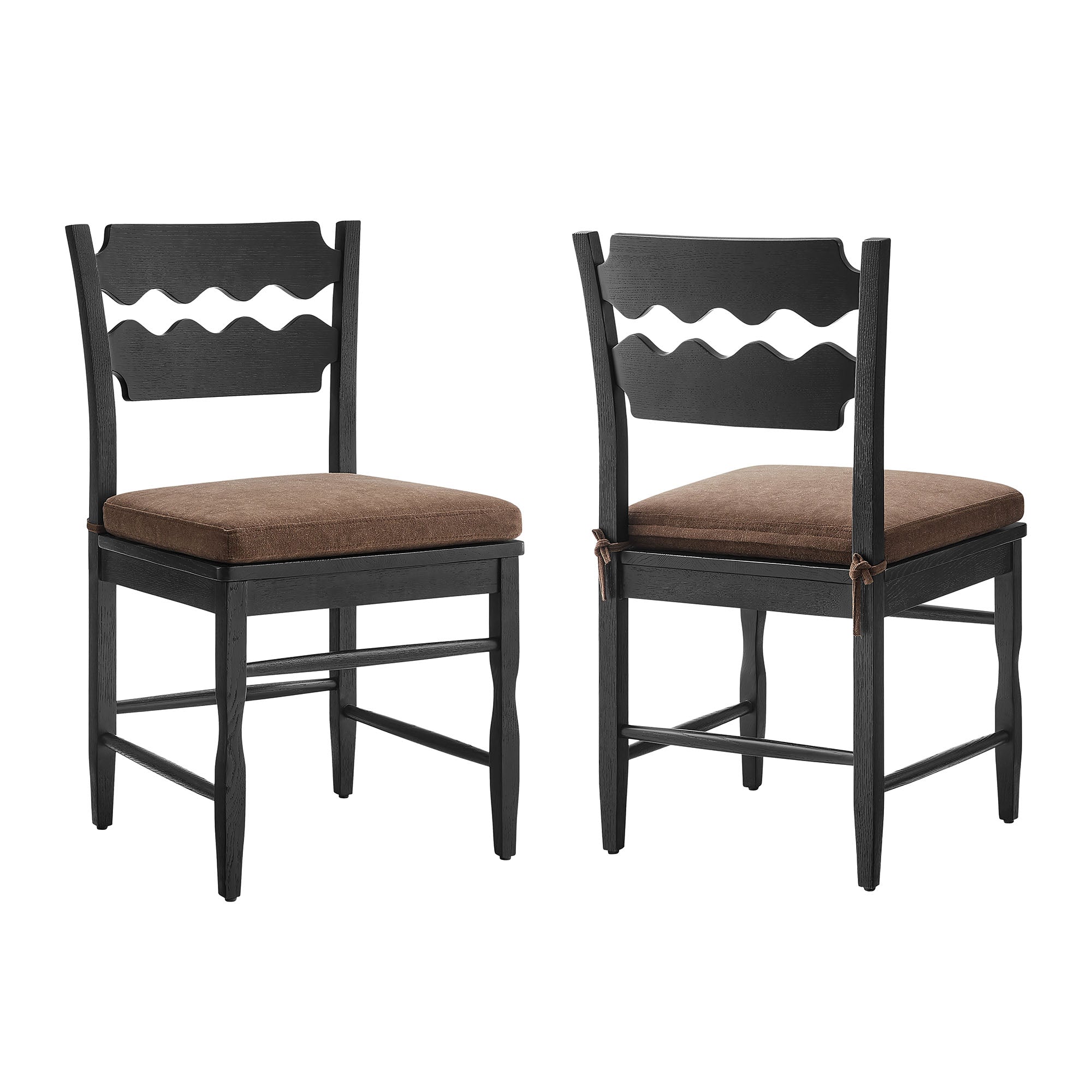 Jax Oak Wood Dining Chair With Wavy Razor Back and Cushion Set of 2 by Modway