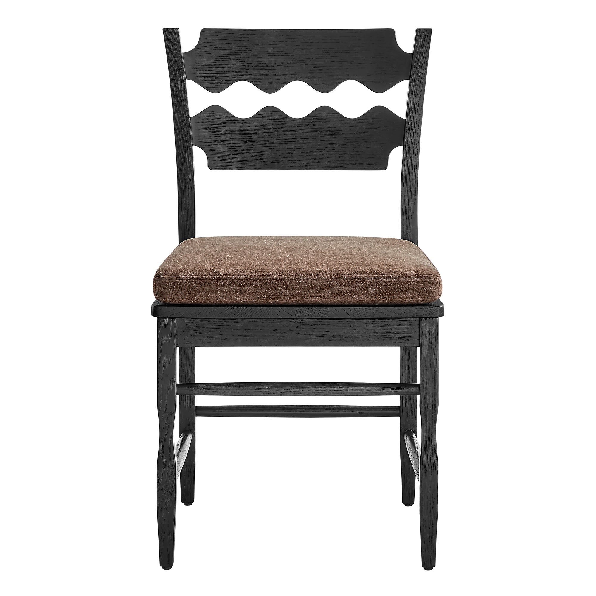 Jax Oak Wood Dining Chair With Wavy Razor Back and Cushion Set of 2 by Modway