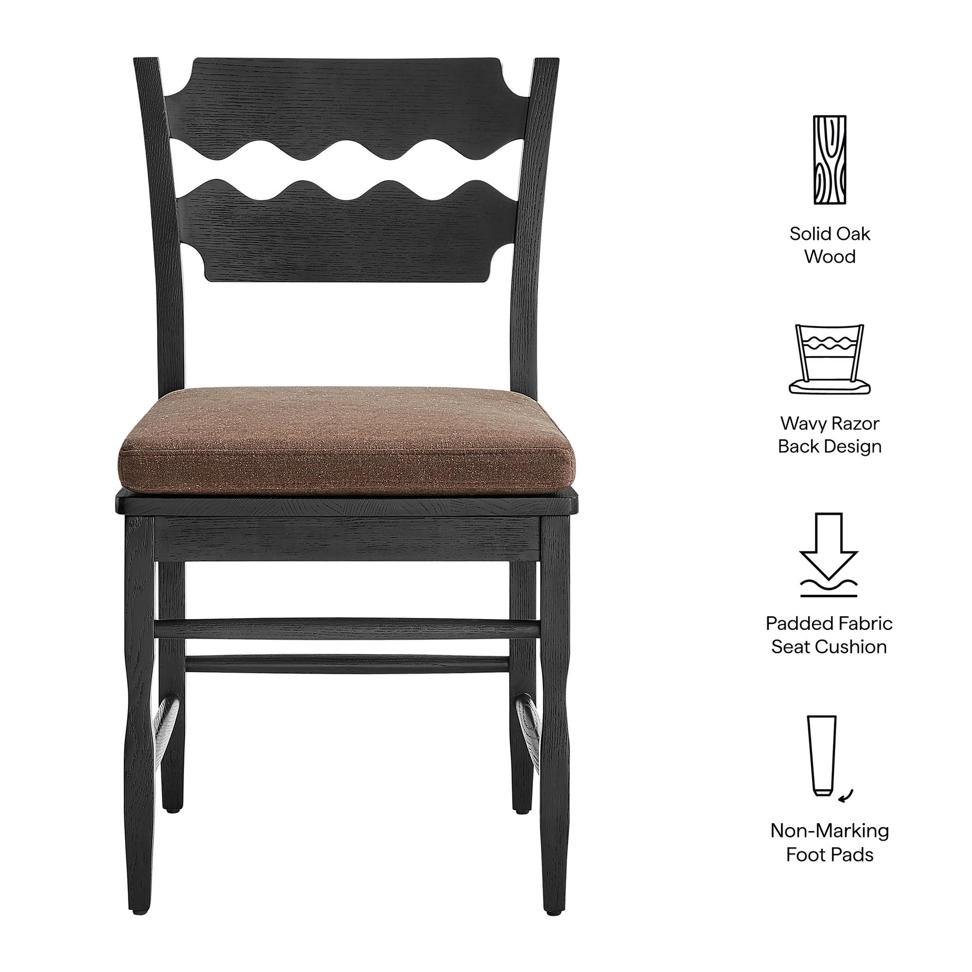 Jax Oak Wood Dining Chair With Wavy Razor Back and Cushion Set of 2 by Modway