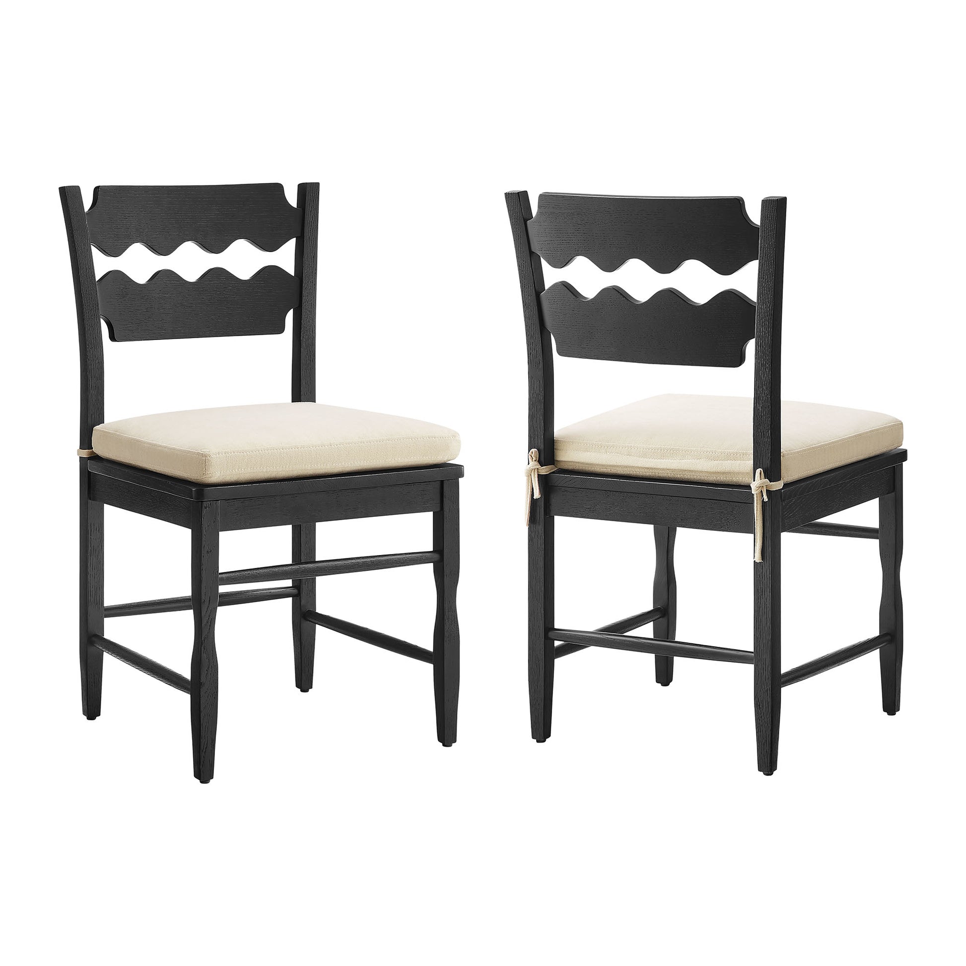 Jax Oak Wood Dining Chair With Wavy Razor Back and Cushion Set of 2 by Modway