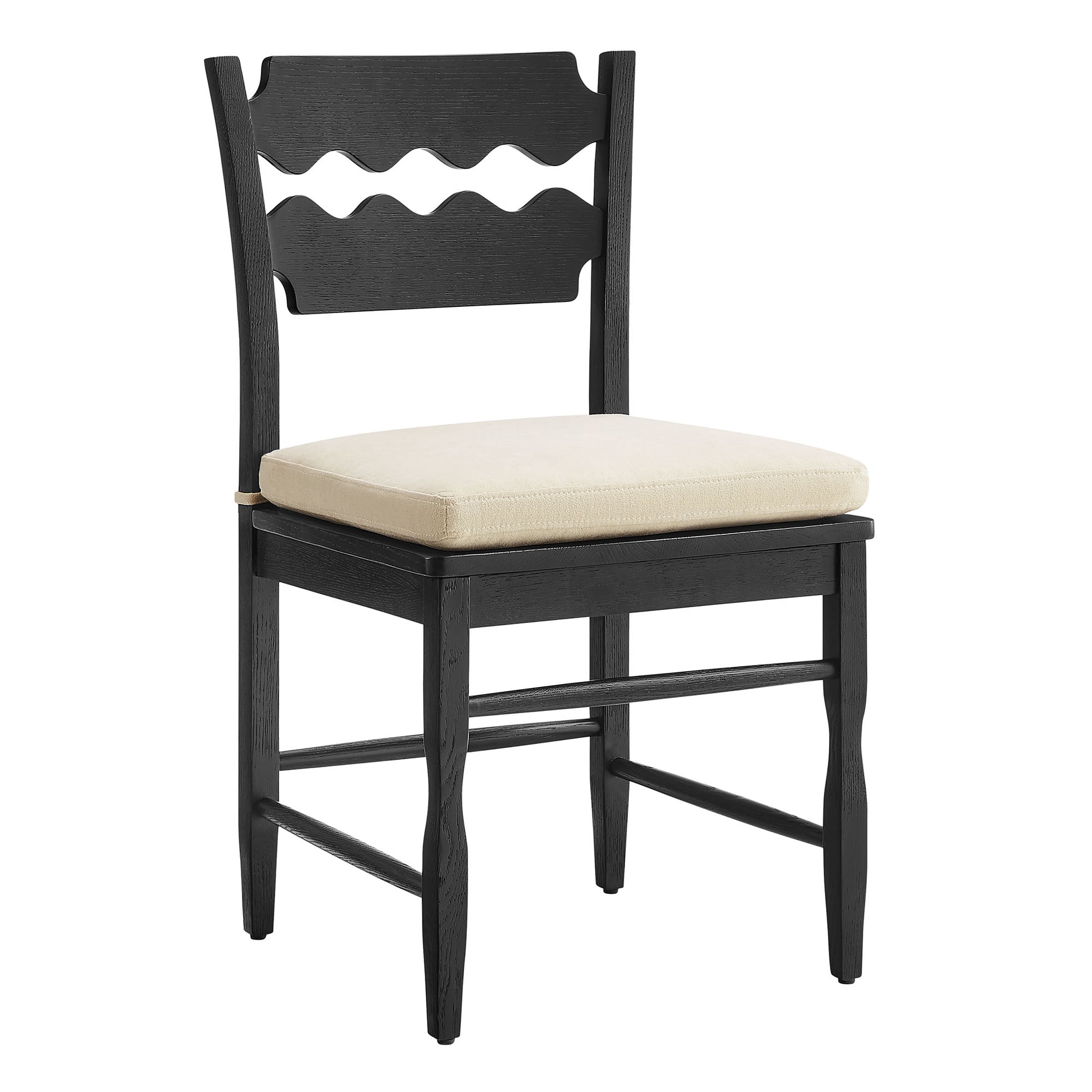 Jax Oak Wood Dining Chair With Wavy Razor Back and Cushion Set of 2 by Modway