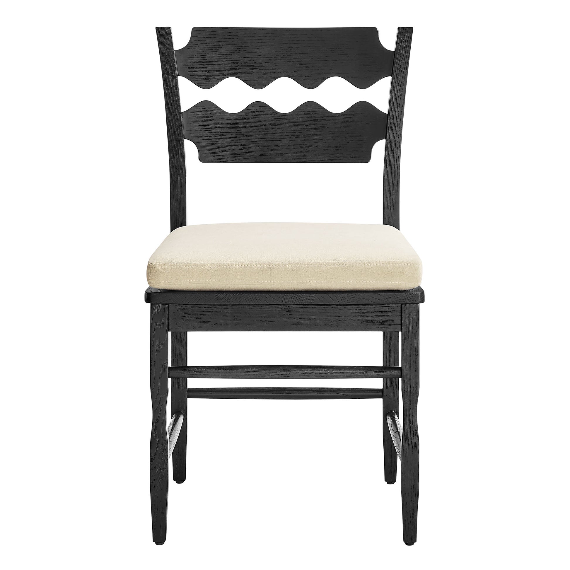 Jax Oak Wood Dining Chair With Wavy Razor Back and Cushion Set of 2 by Modway