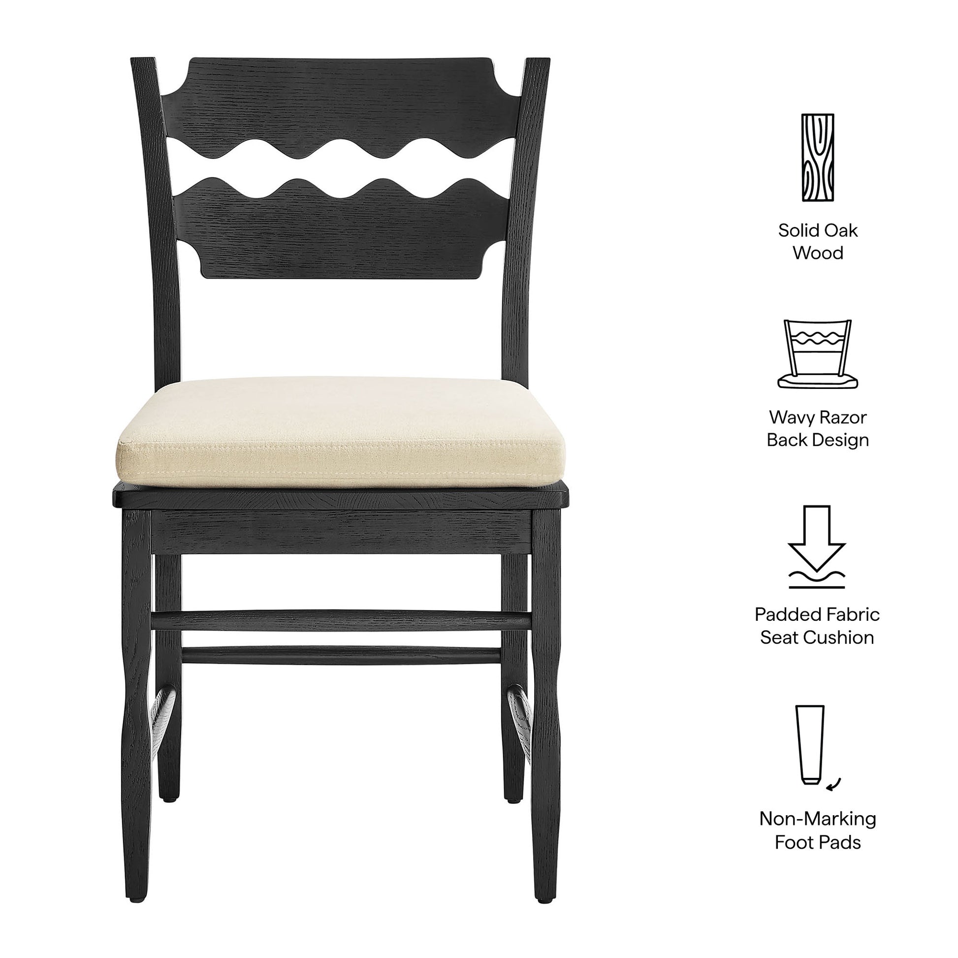 Jax Oak Wood Dining Chair With Wavy Razor Back and Cushion Set of 2 by Modway