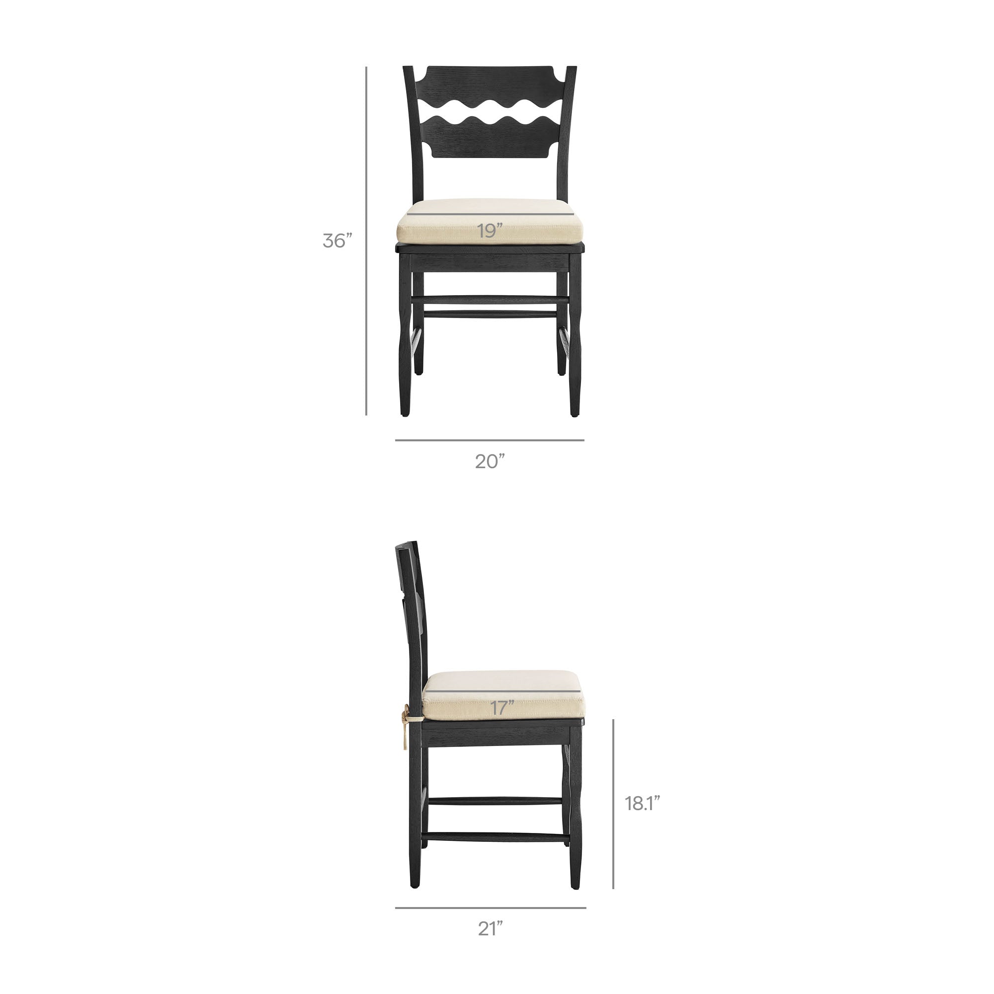 Jax Oak Wood Dining Chair With Wavy Razor Back and Cushion Set of 2 by Modway