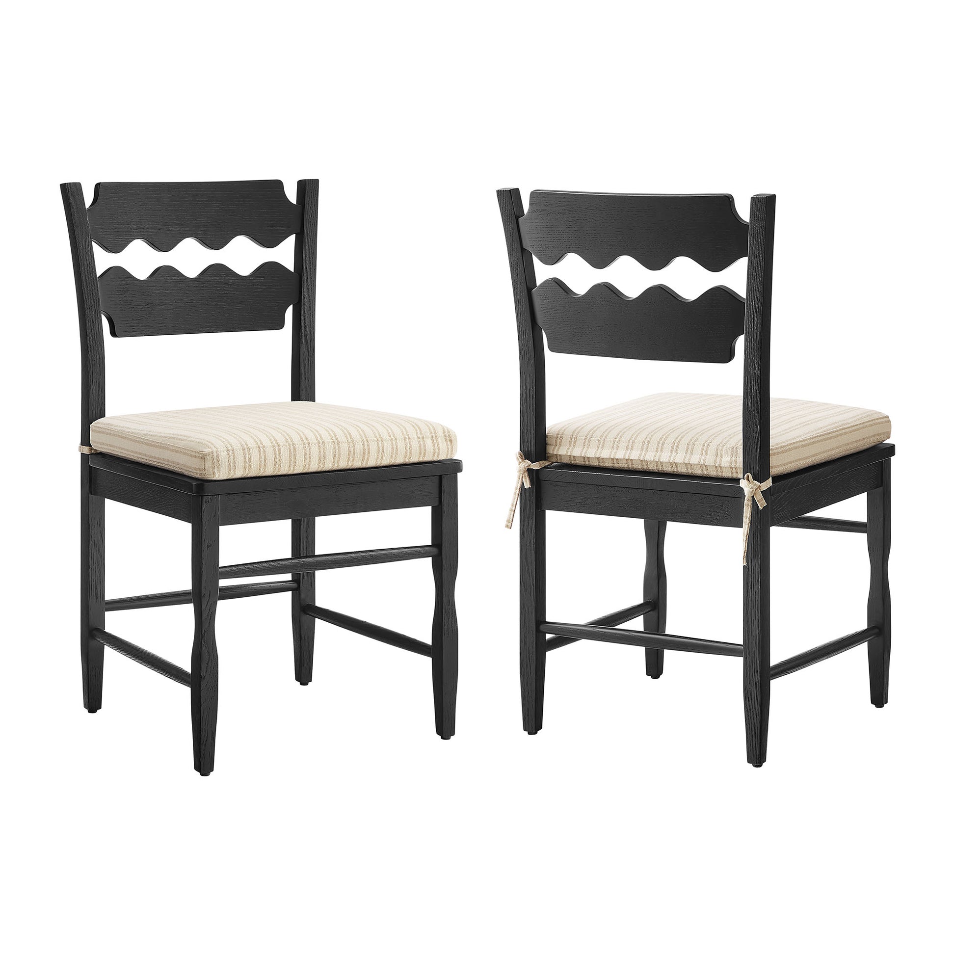 Jax Oak Wood Dining Chair With Wavy Razor Back and Cushion Set of 2 by Modway