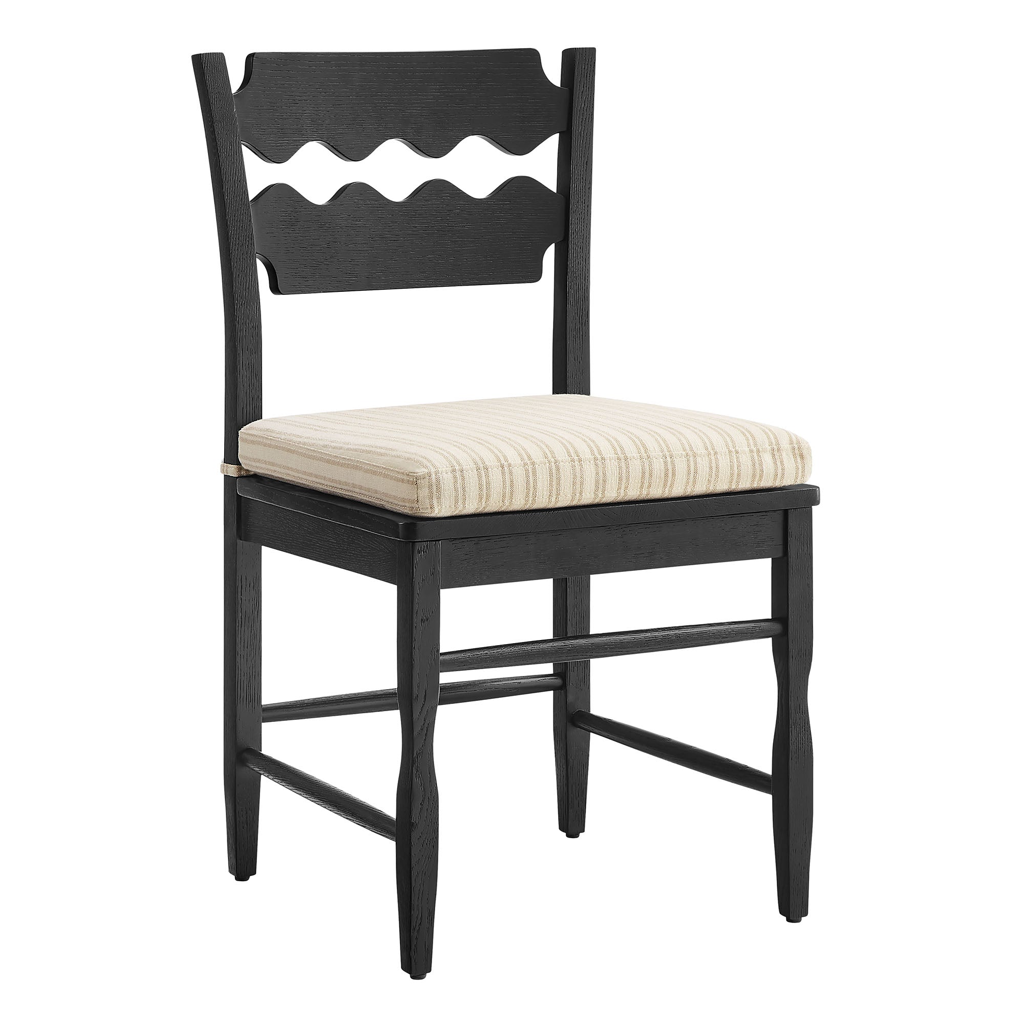 Jax Oak Wood Dining Chair With Wavy Razor Back and Cushion Set of 2 by Modway