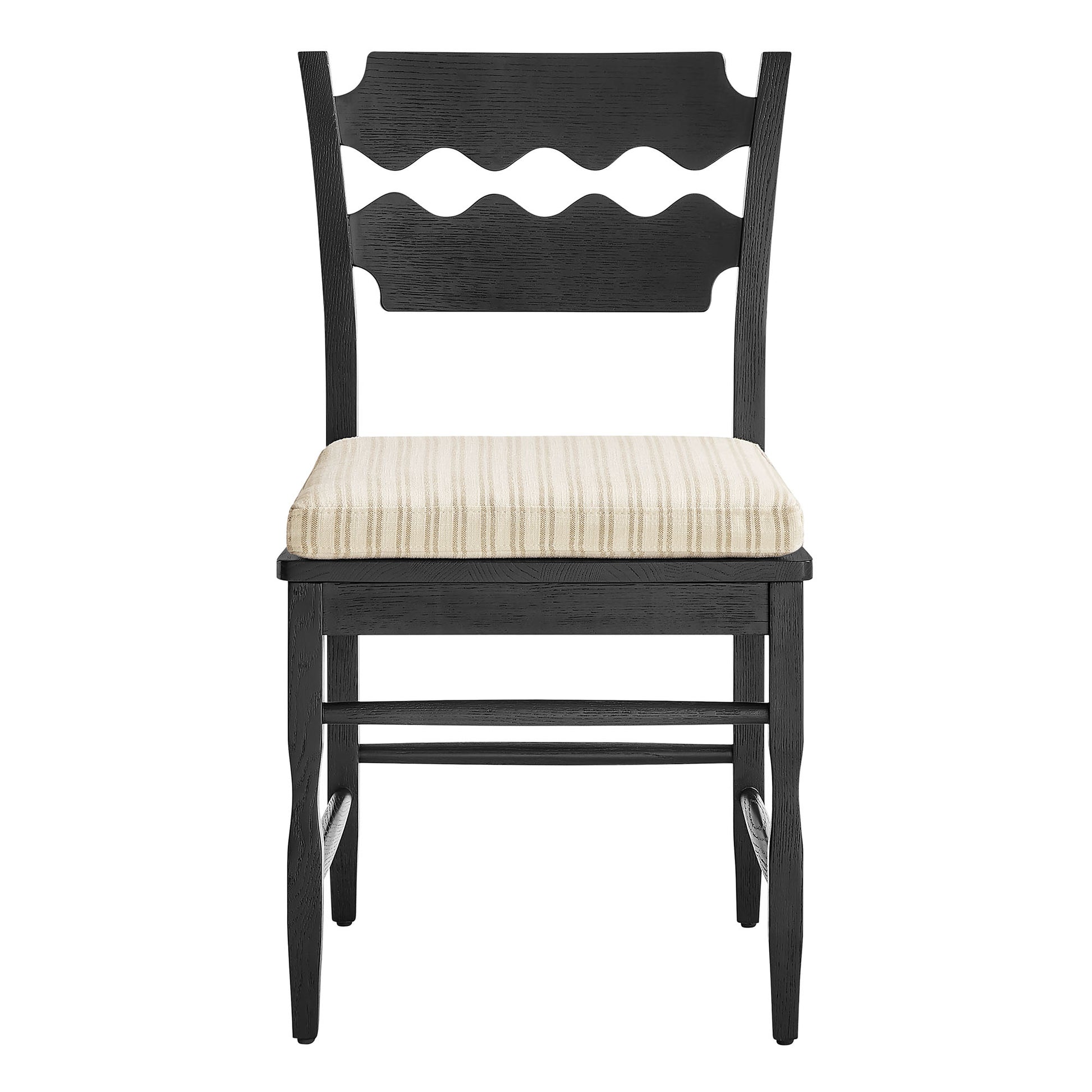 Jax Oak Wood Dining Chair With Wavy Razor Back and Cushion Set of 2 by Modway