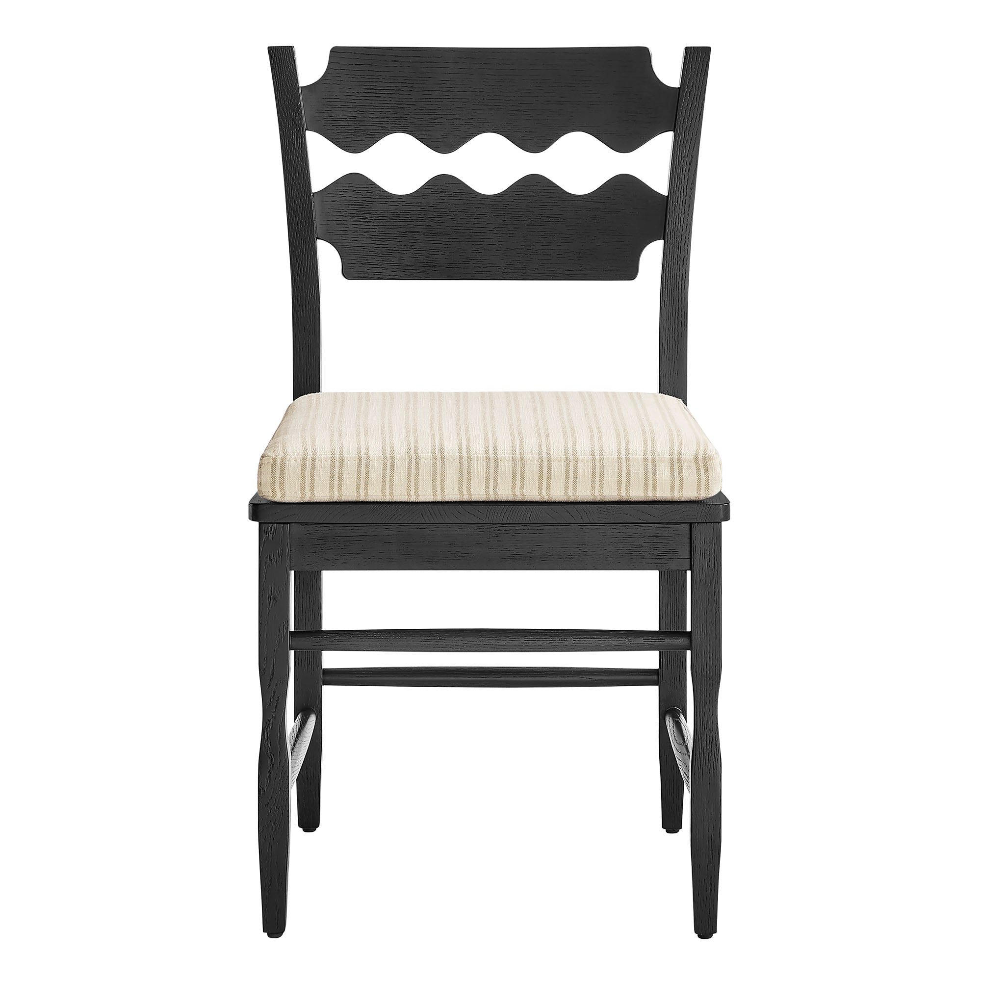 Jax Oak Wood Dining Chair With Wavy Razor Back and Cushion Set of 2 by Modway