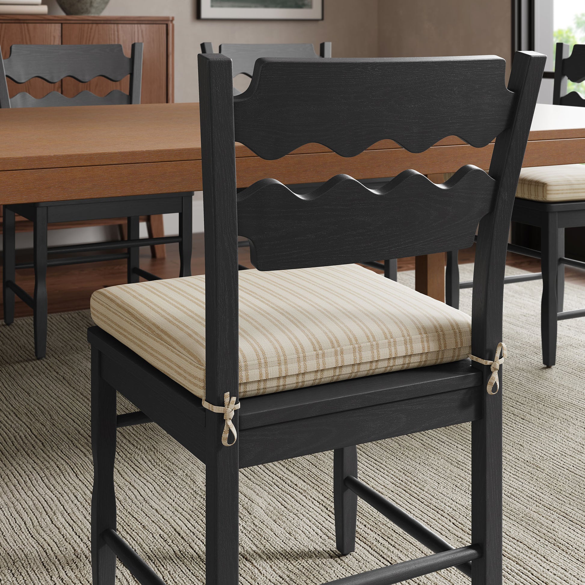 Jax Oak Wood Dining Chair With Wavy Razor Back and Cushion Set of 2 by Modway