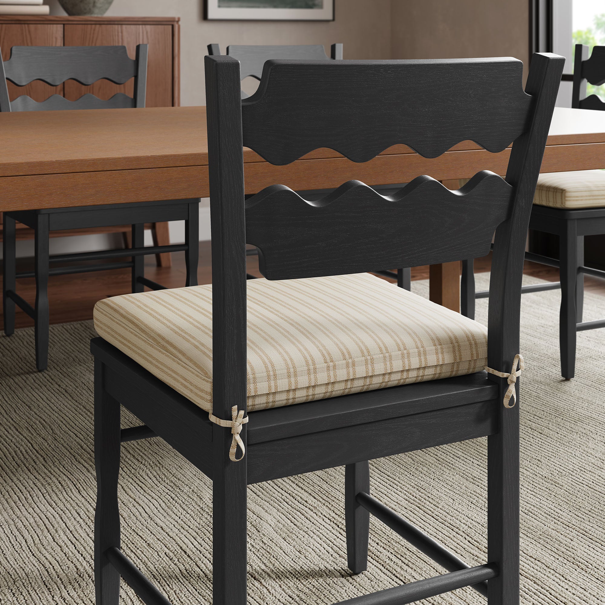 Jax Oak Wood Dining Chair With Wavy Razor Back and Cushion Set of 2 by Modway