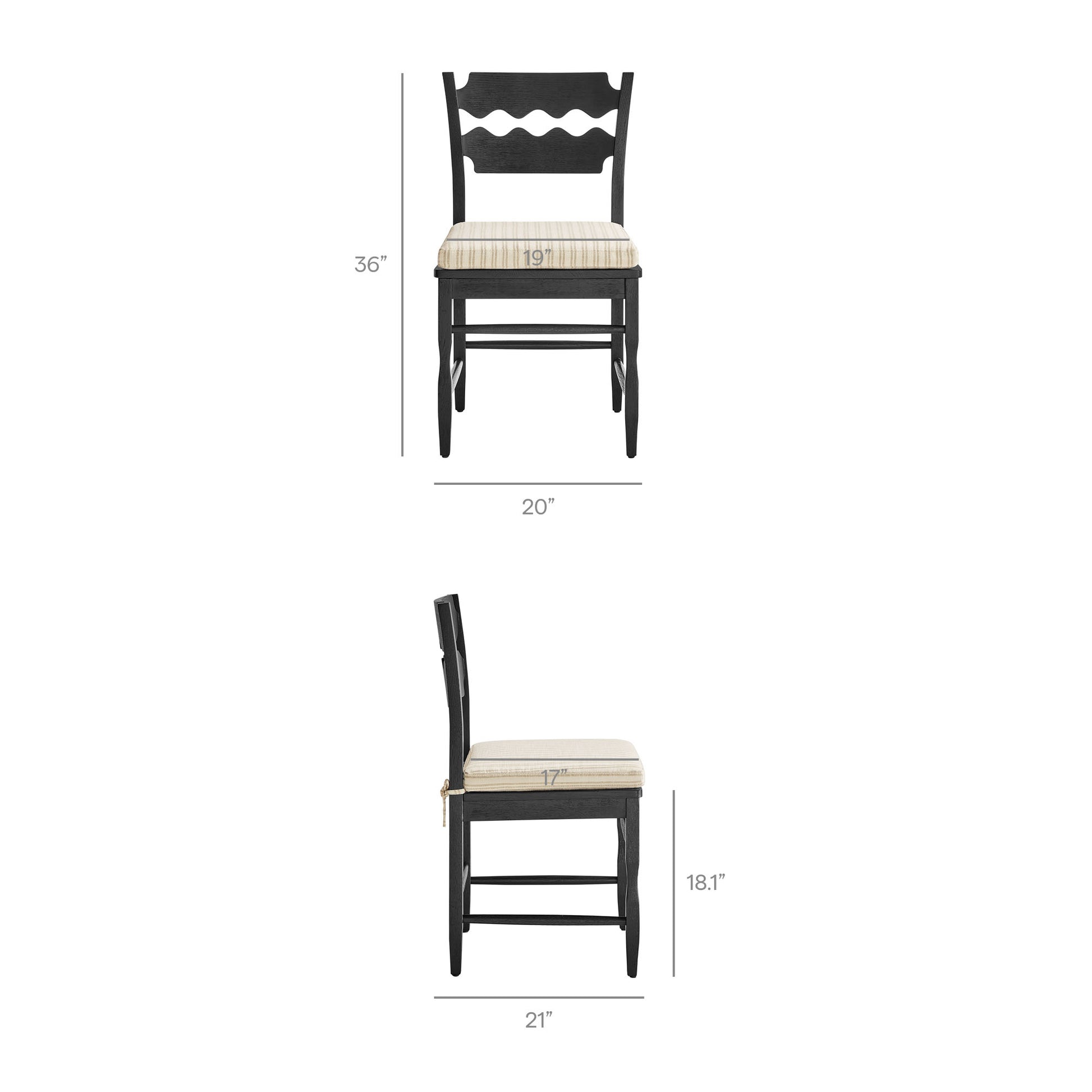 Jax Oak Wood Dining Chair With Wavy Razor Back and Cushion Set of 2 by Modway