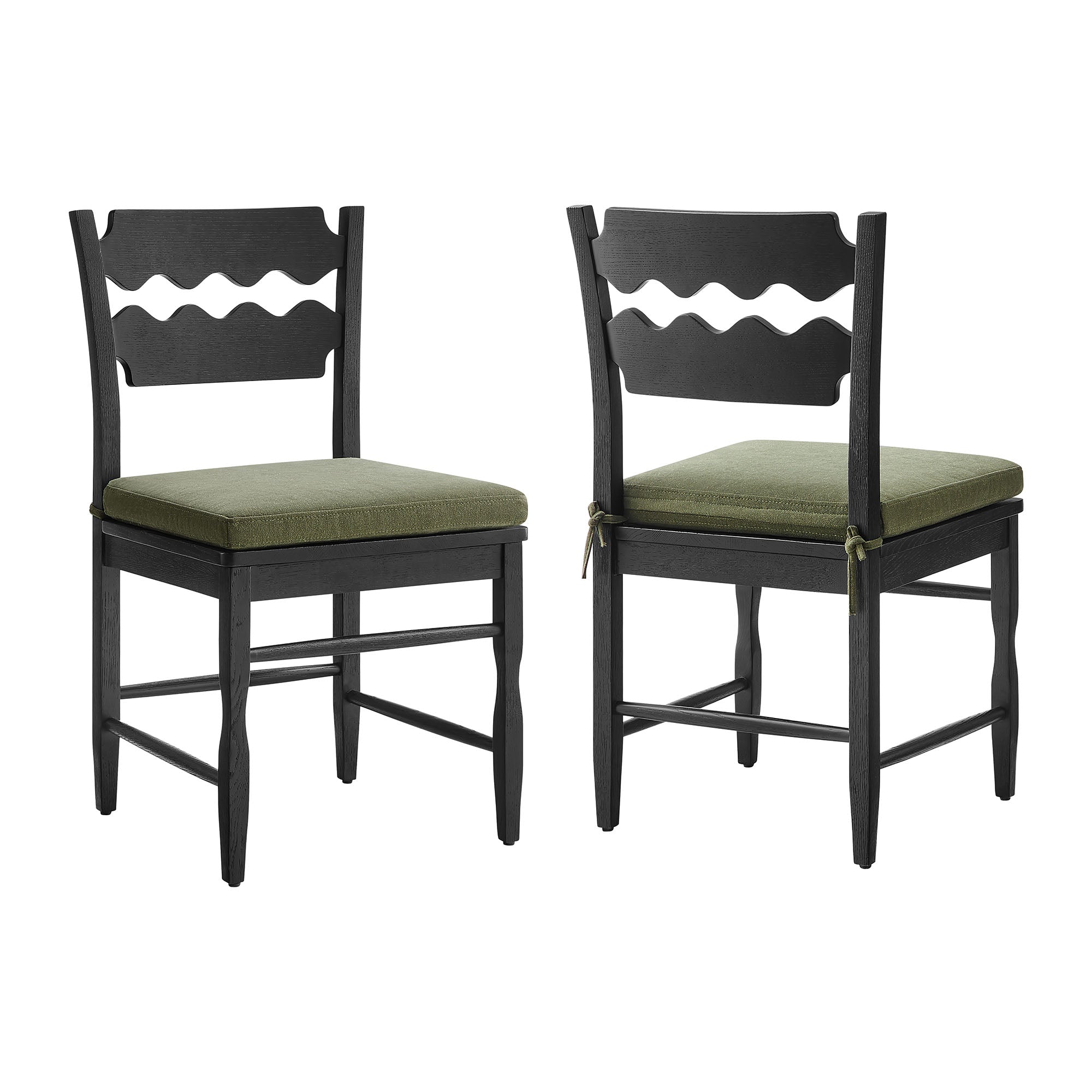 Jax Oak Wood Dining Chair With Wavy Razor Back and Cushion Set of 2 by Modway