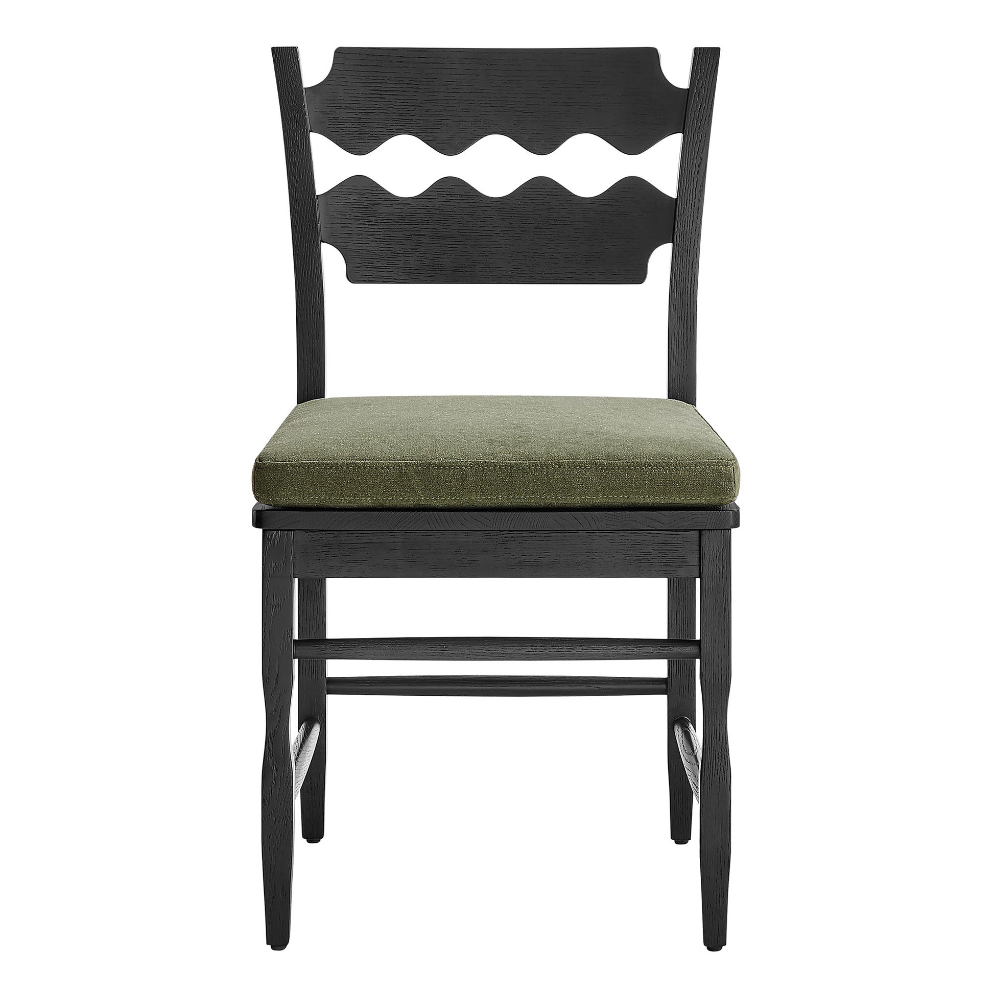 Jax Oak Wood Dining Chair With Wavy Razor Back and Cushion Set of 2 by Modway