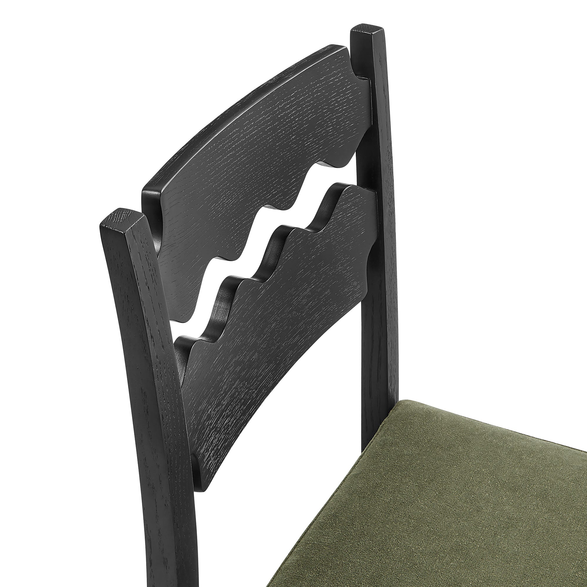 Jax Oak Wood Dining Chair With Wavy Razor Back and Cushion Set of 2 by Modway