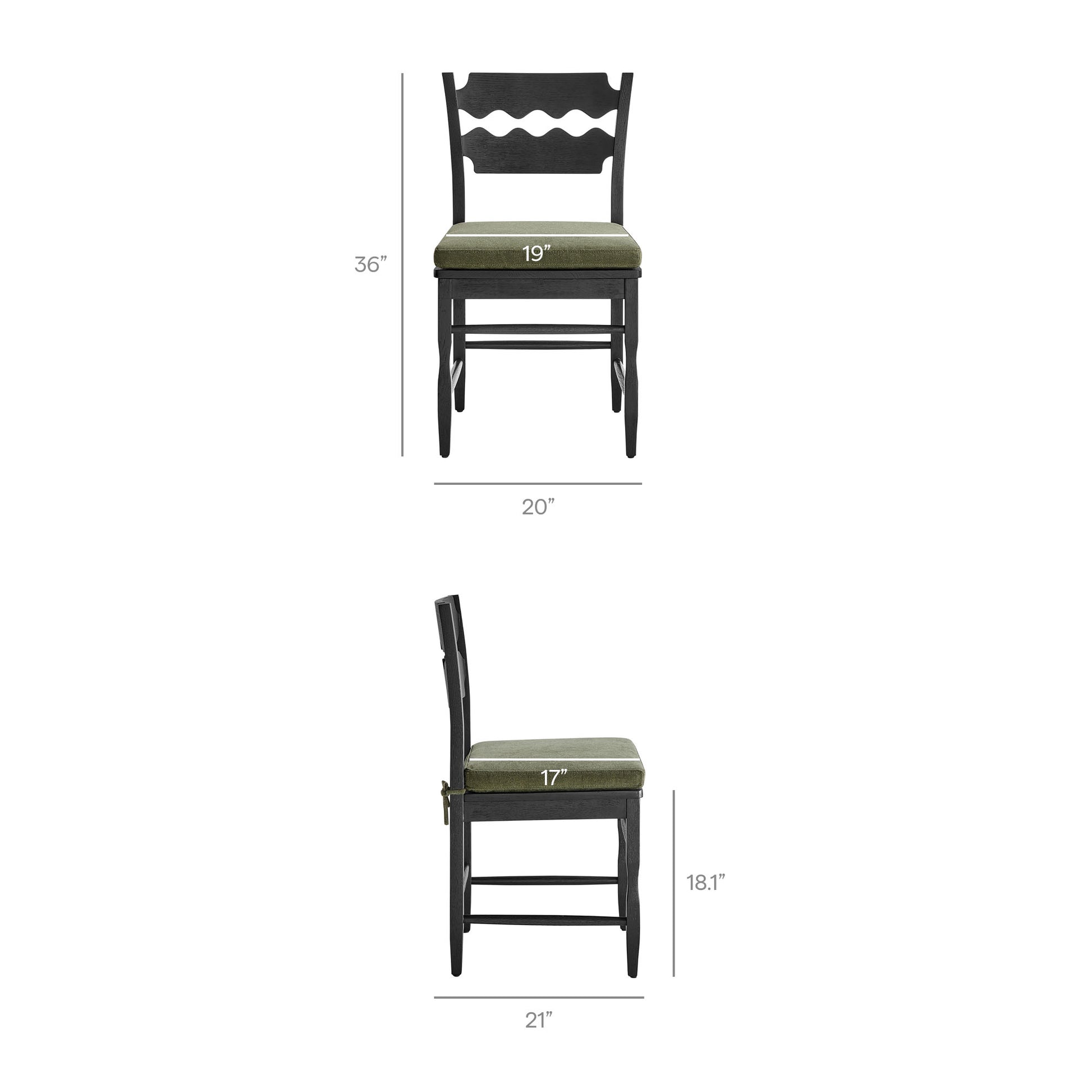 Jax Oak Wood Dining Chair With Wavy Razor Back and Cushion Set of 2 by Modway