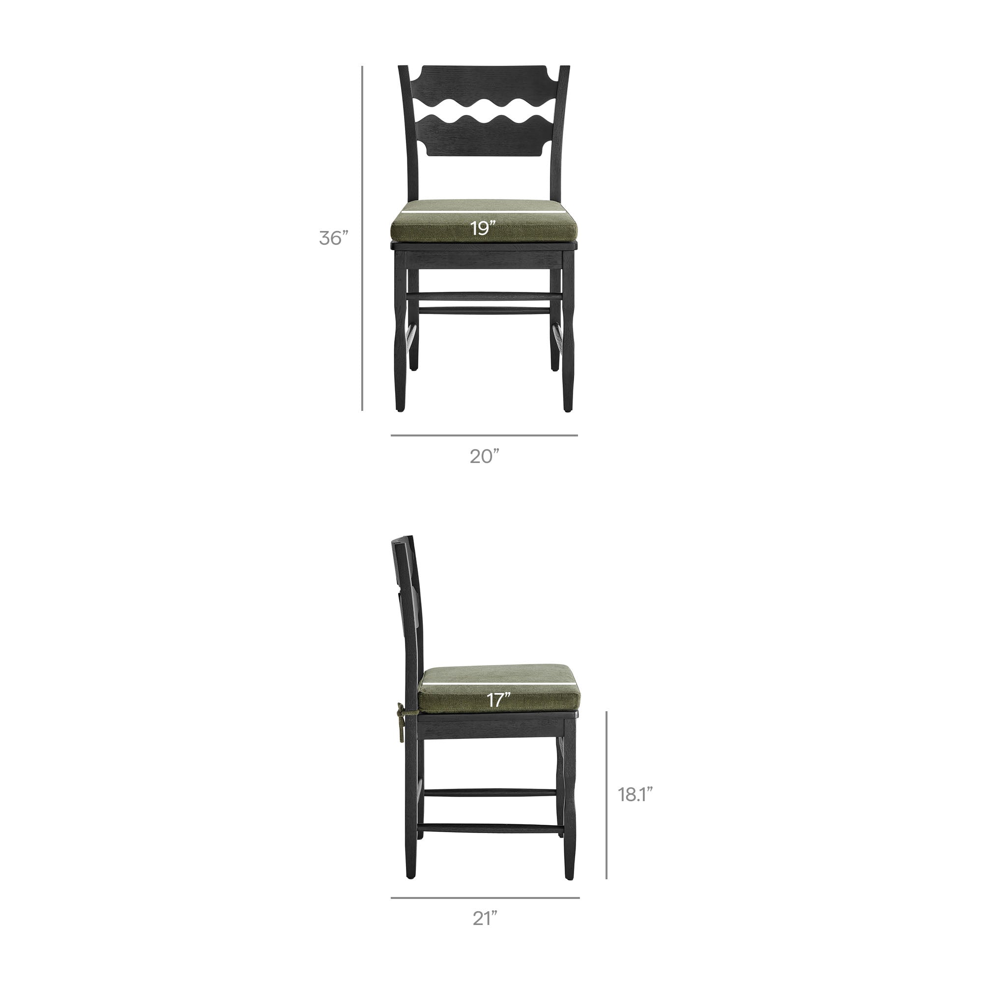 Jax Oak Wood Dining Chair With Wavy Razor Back and Cushion Set of 2 by Modway