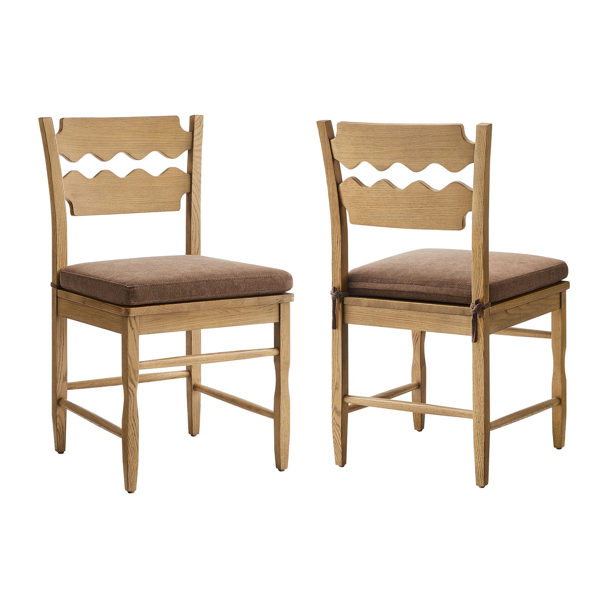Jax Oak Wood Dining Chair With Wavy Razor Back and Cushion Set of 2 by Modway