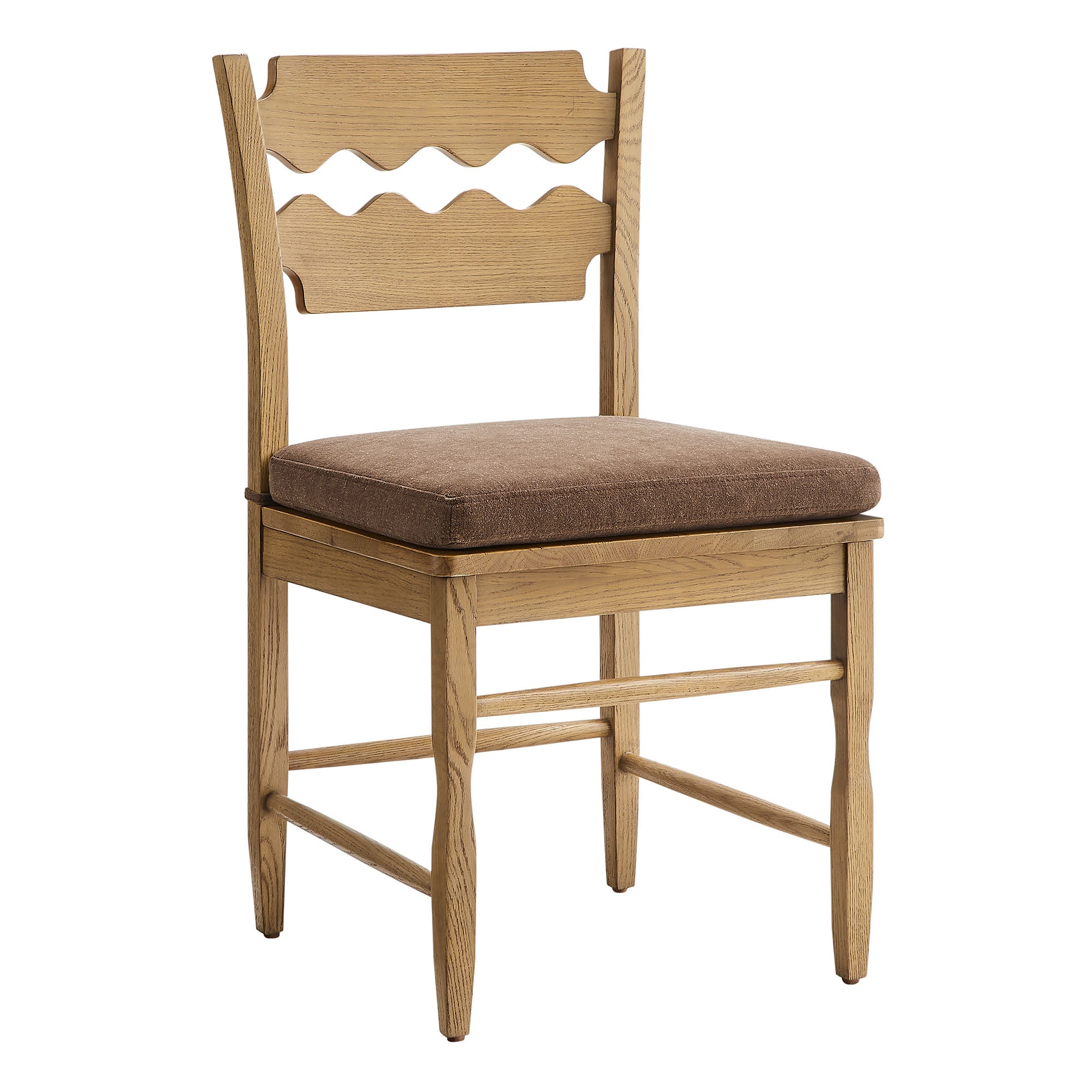 Jax Oak Wood Dining Chair With Wavy Razor Back and Cushion Set of 2 by Modway