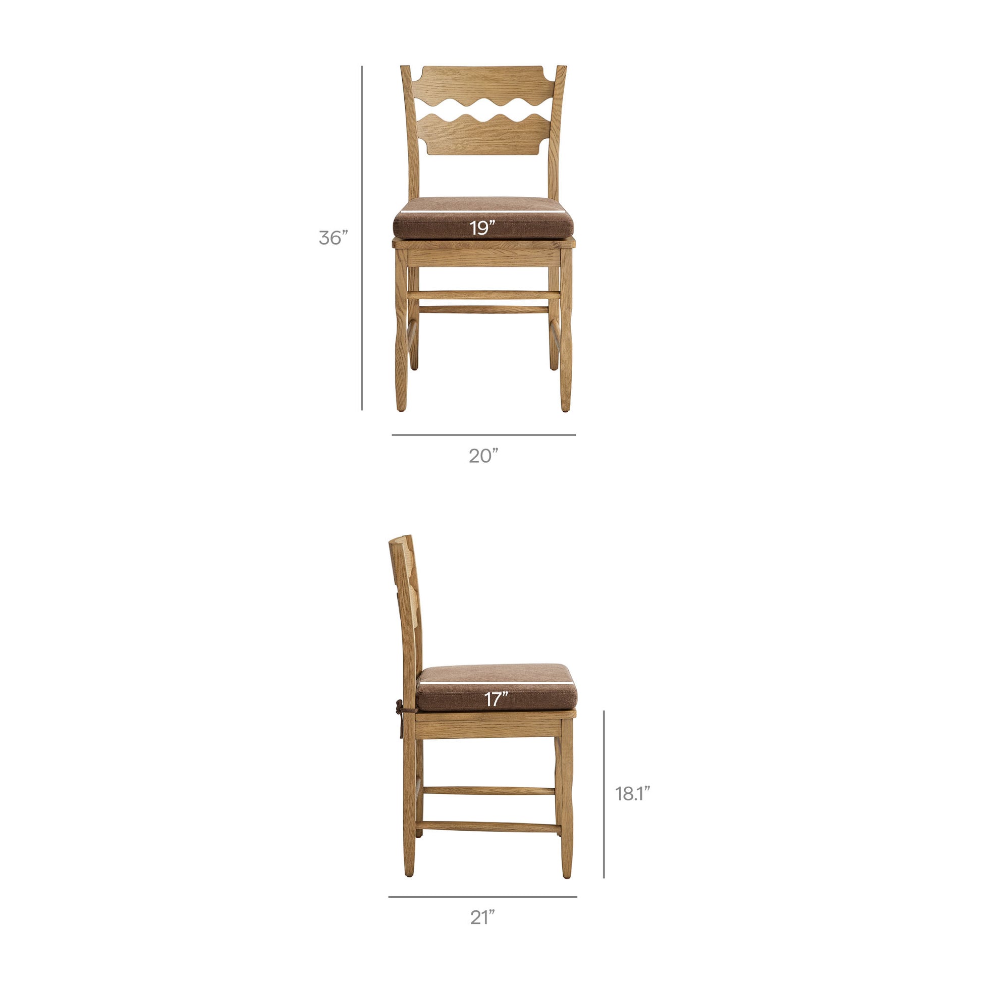 Jax Oak Wood Dining Chair With Wavy Razor Back and Cushion Set of 2 by Modway