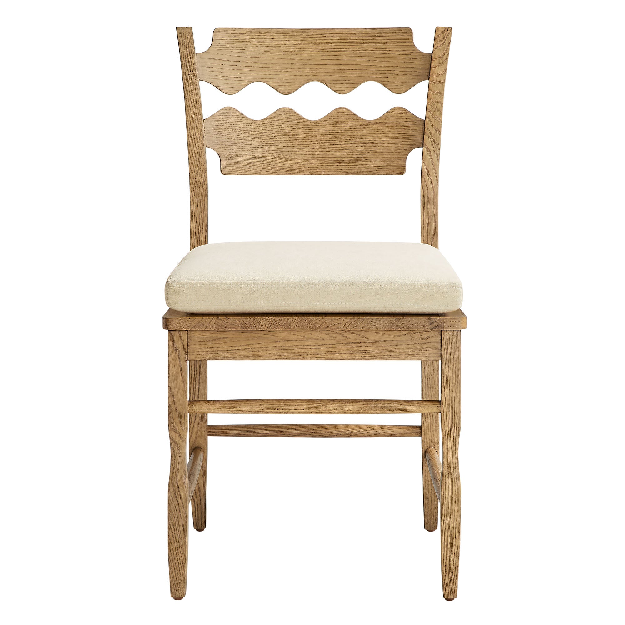 Jax Oak Wood Dining Chair With Wavy Razor Back and Cushion Set of 2 by Modway