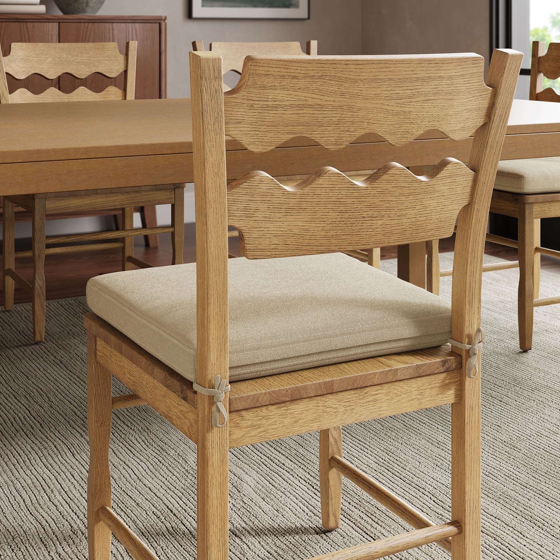 Jax Oak Wood Dining Chair With Wavy Razor Back and Cushion Set of 2 by Modway