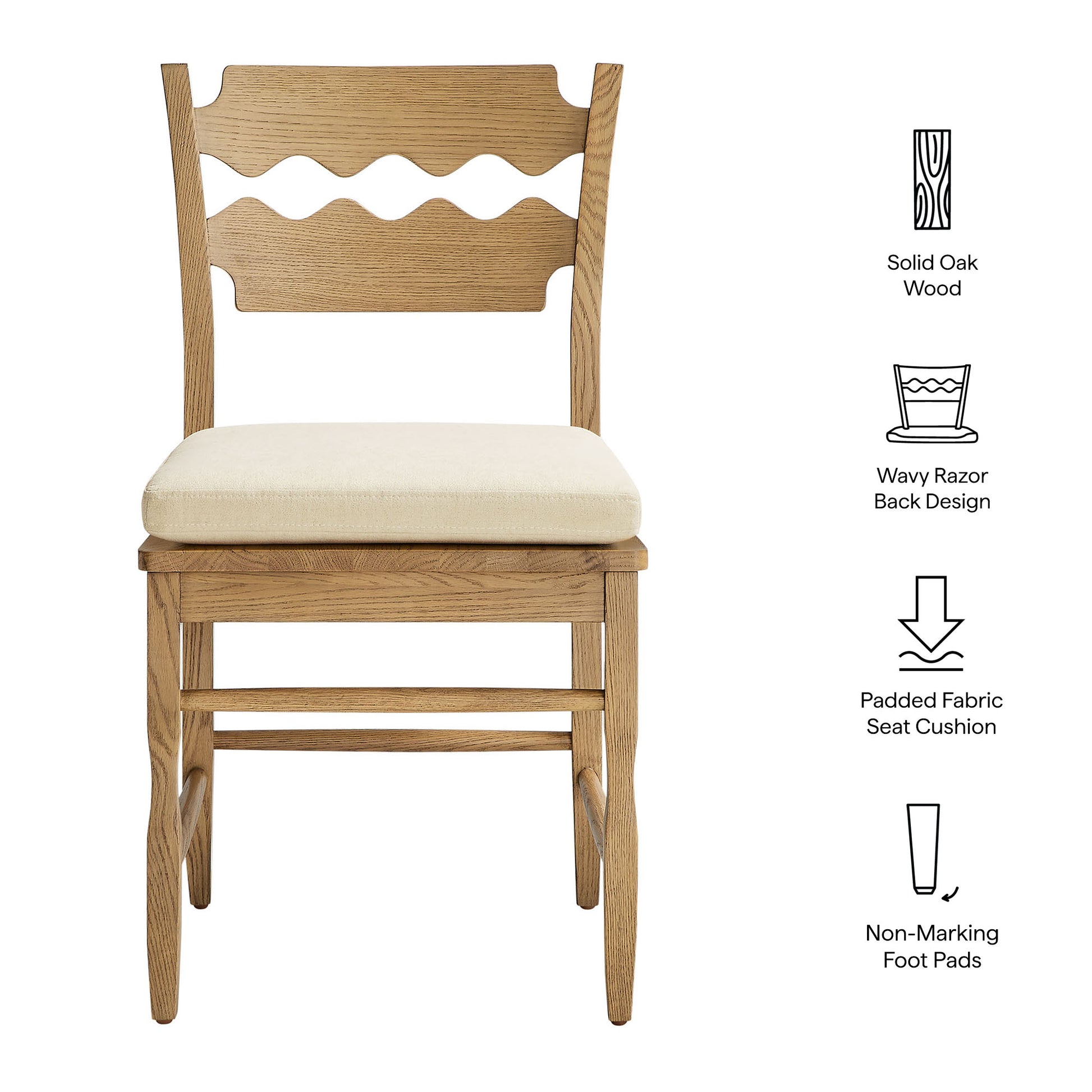 Jax Oak Wood Dining Chair With Wavy Razor Back and Cushion Set of 2 by Modway
