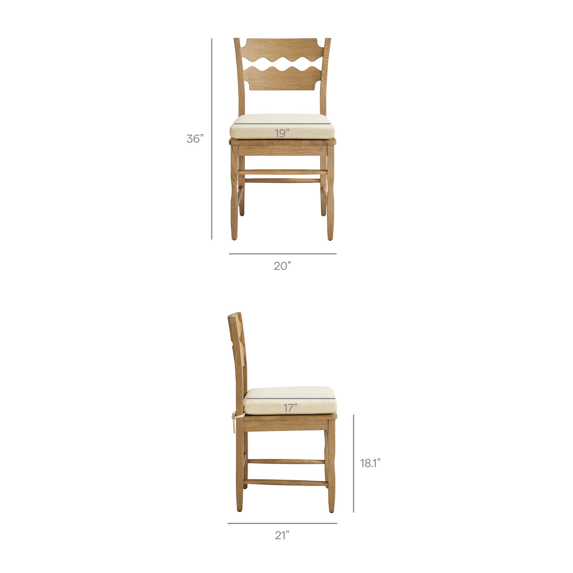 Jax Oak Wood Dining Chair With Wavy Razor Back and Cushion Set of 2 by Modway