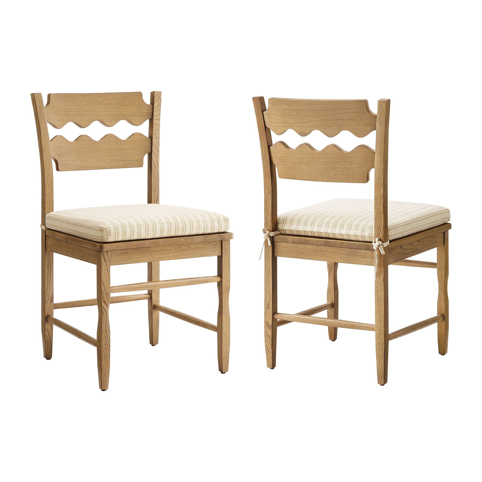 Jax Oak Wood Dining Chair With Wavy Razor Back and Cushion Set of 2 by Modway