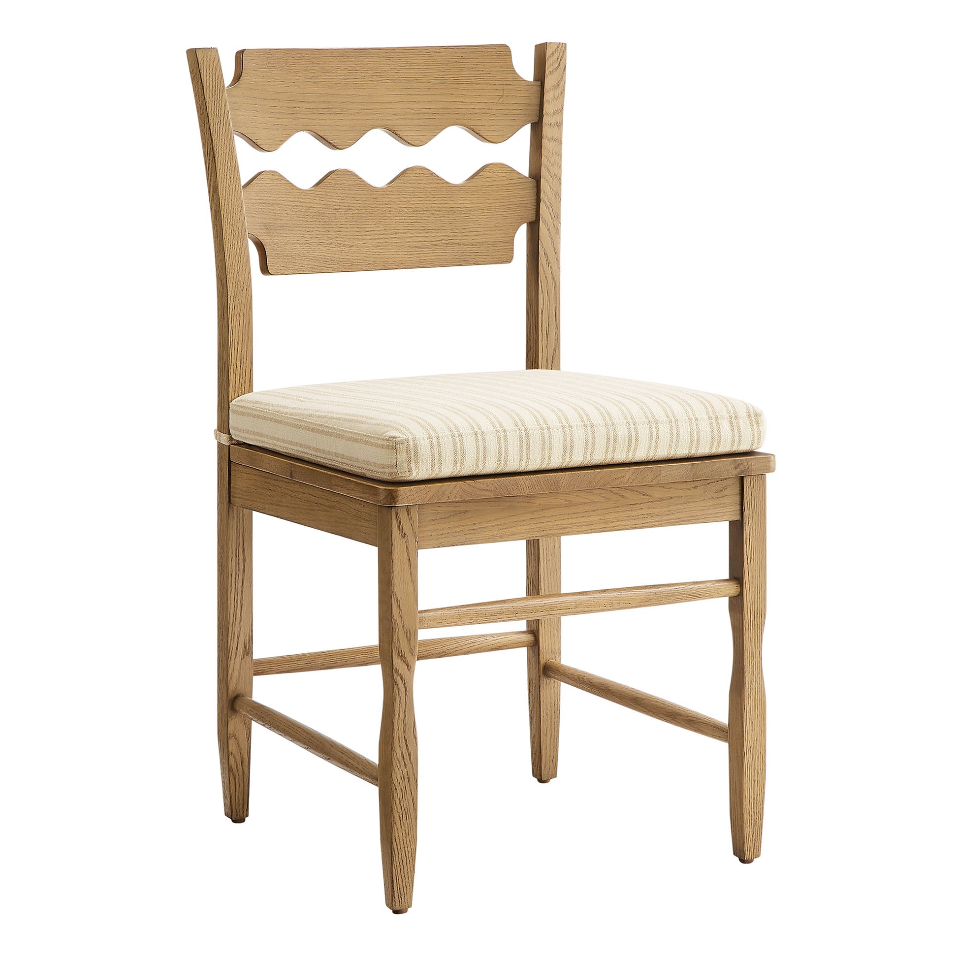 Jax Oak Wood Dining Chair With Wavy Razor Back and Cushion Set of 2 by Modway