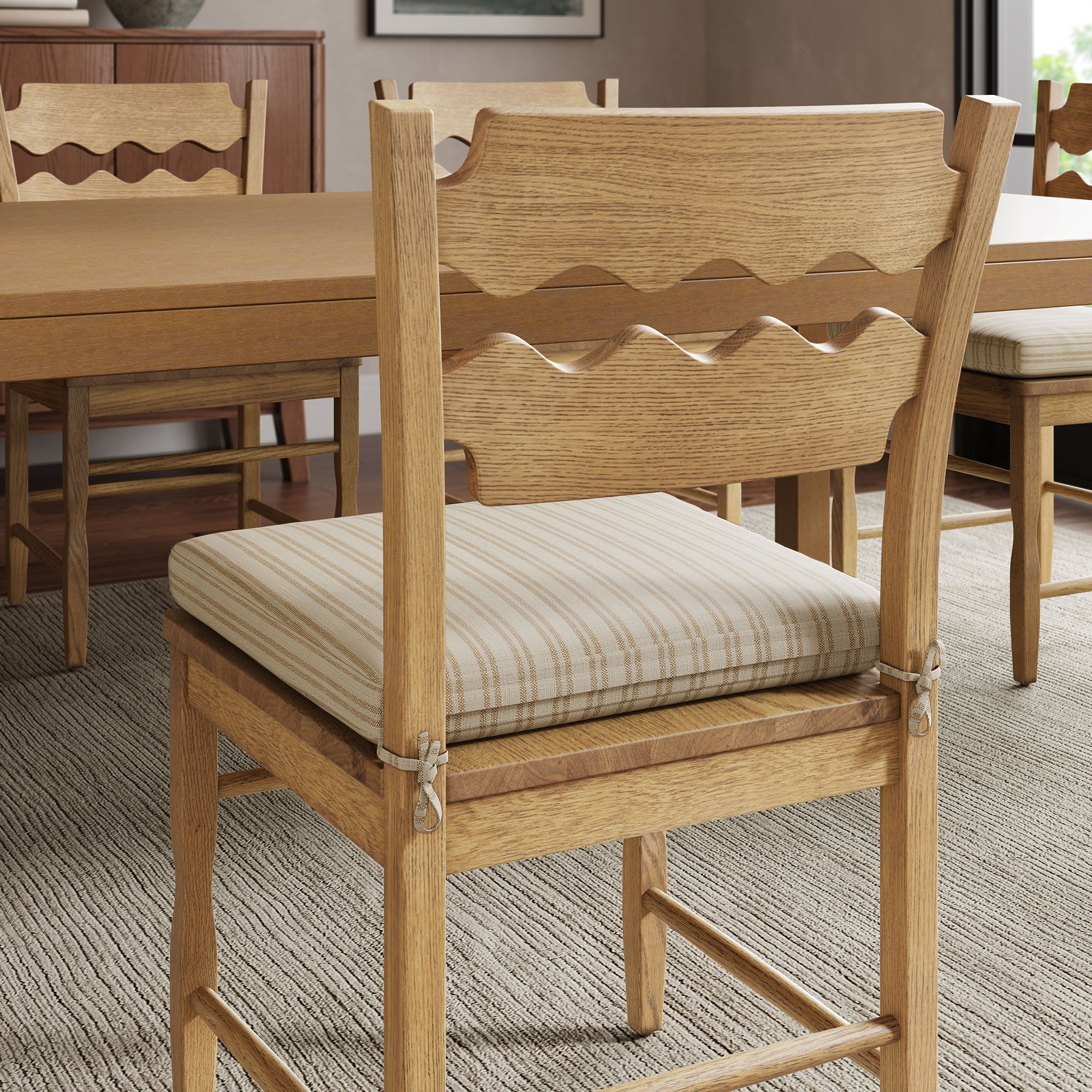 Jax Oak Wood Dining Chair With Wavy Razor Back and Cushion Set of 2 by Modway