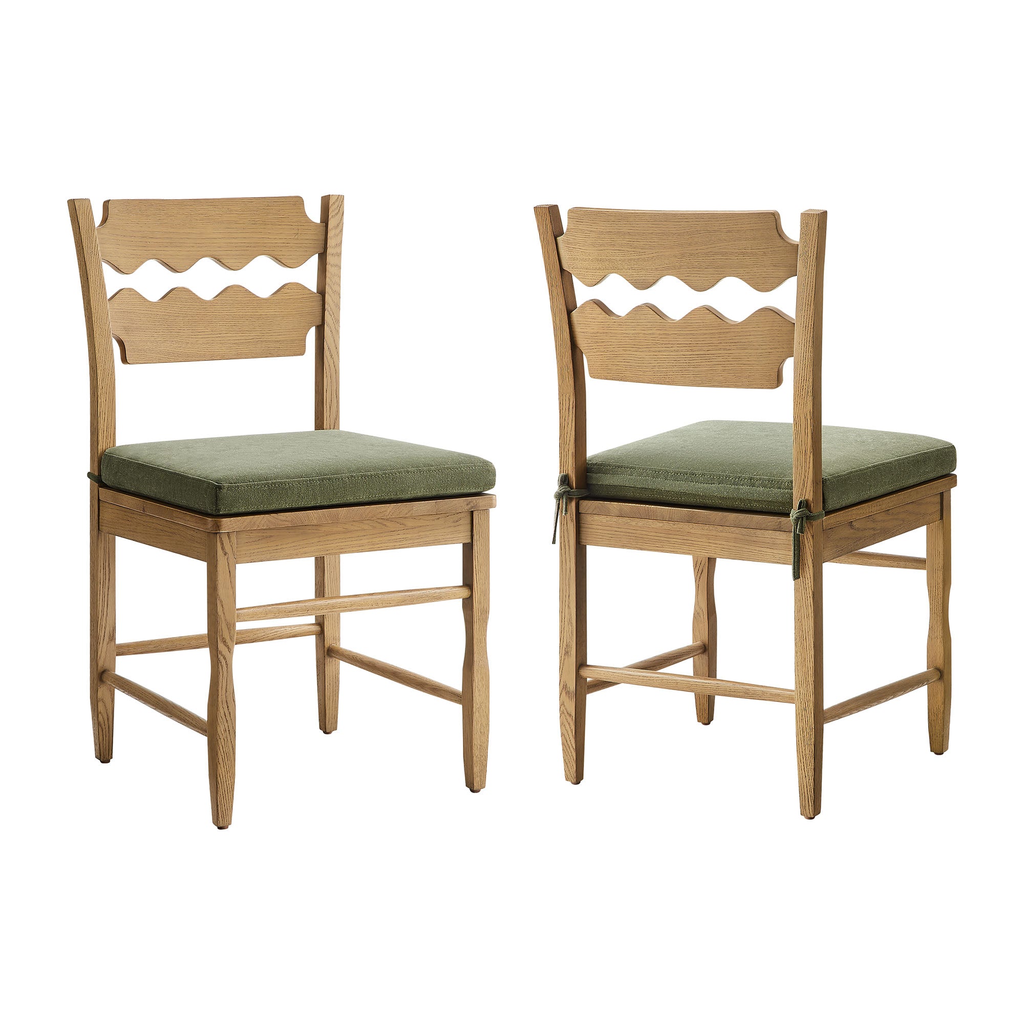 Jax Oak Wood Dining Chair With Wavy Razor Back and Cushion Set of 2 by Modway