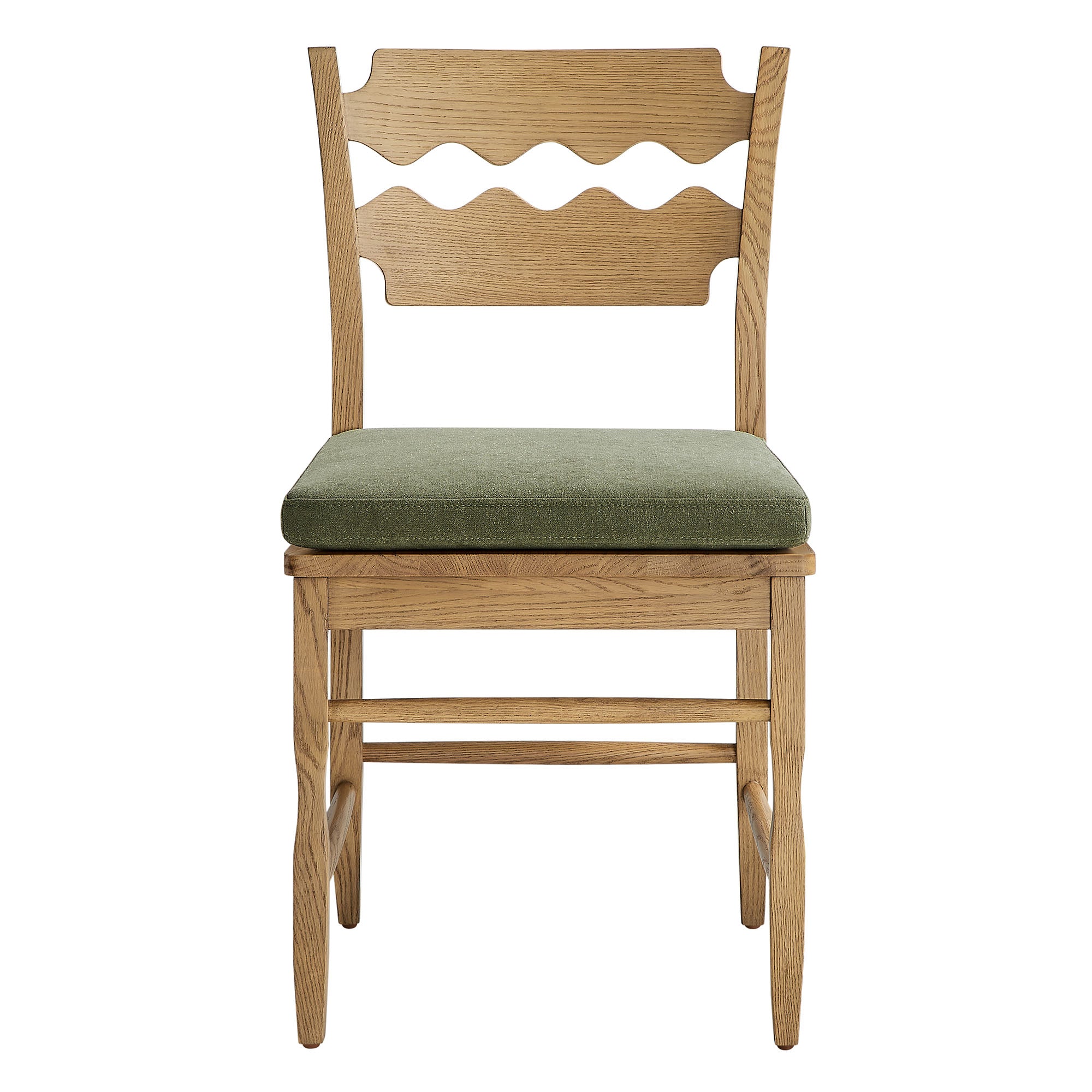 Jax Oak Wood Dining Chair With Wavy Razor Back and Cushion Set of 2 by Modway
