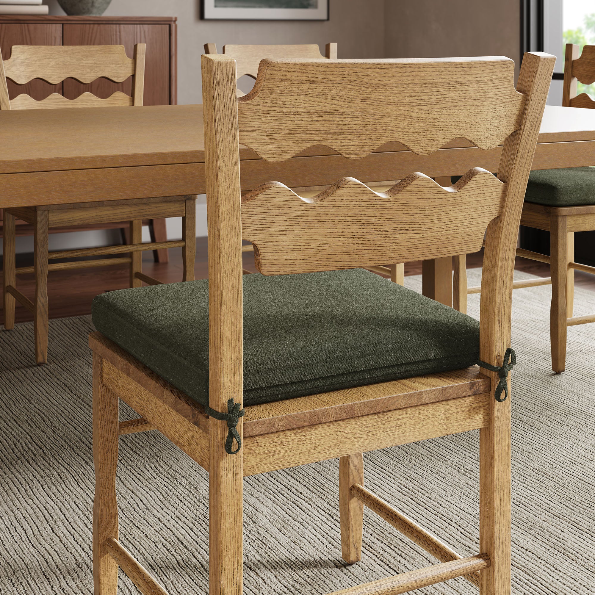 Jax Oak Wood Dining Chair With Wavy Razor Back and Cushion Set of 2 by Modway