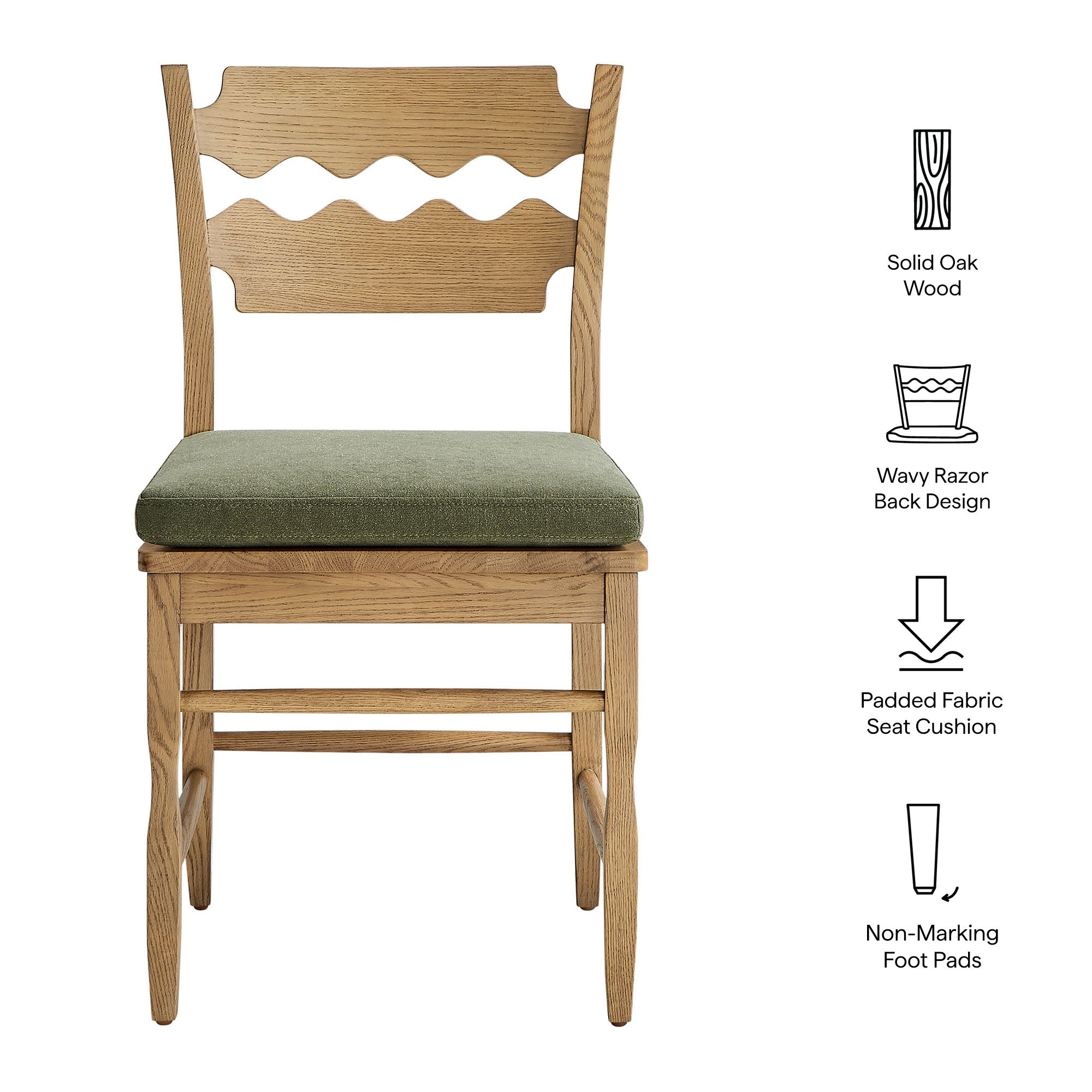 Jax Oak Wood Dining Chair With Wavy Razor Back and Cushion Set of 2 by Modway