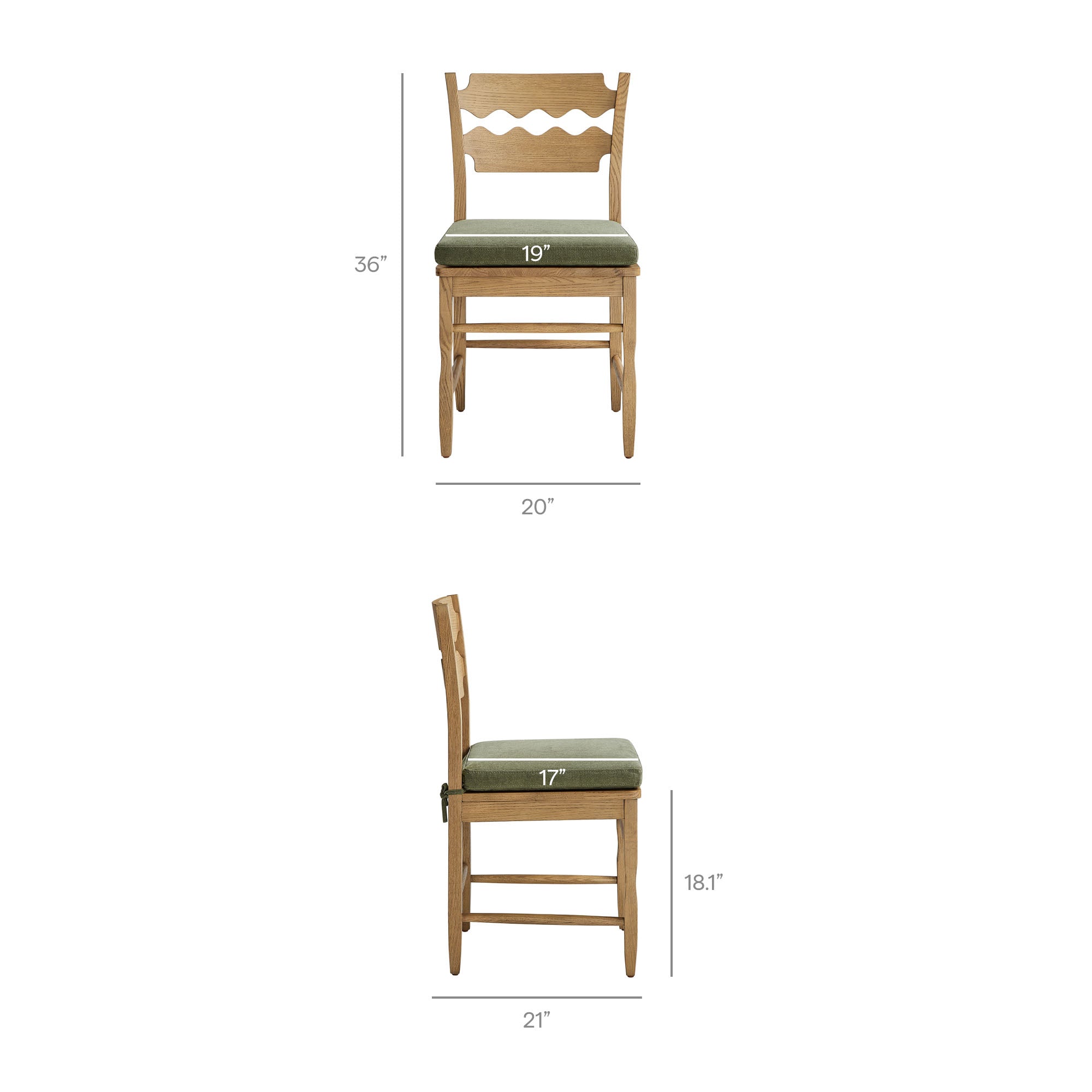 Jax Oak Wood Dining Chair With Wavy Razor Back and Cushion Set of 2 by Modway