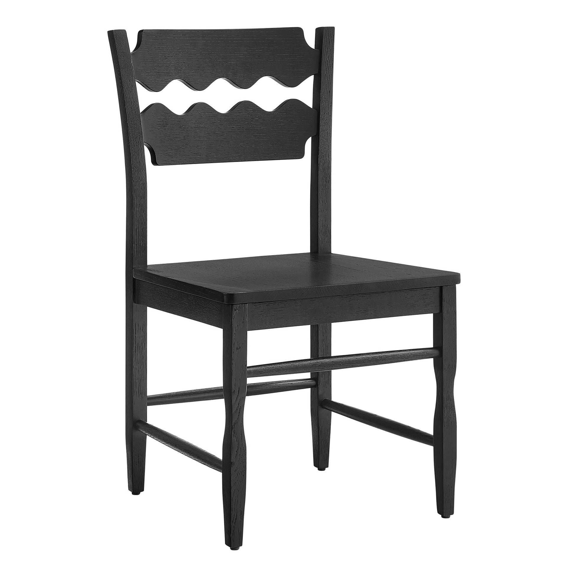 Jax Oak Wood Dining Chair With Wavy Razor Back Set of 2 by Modway