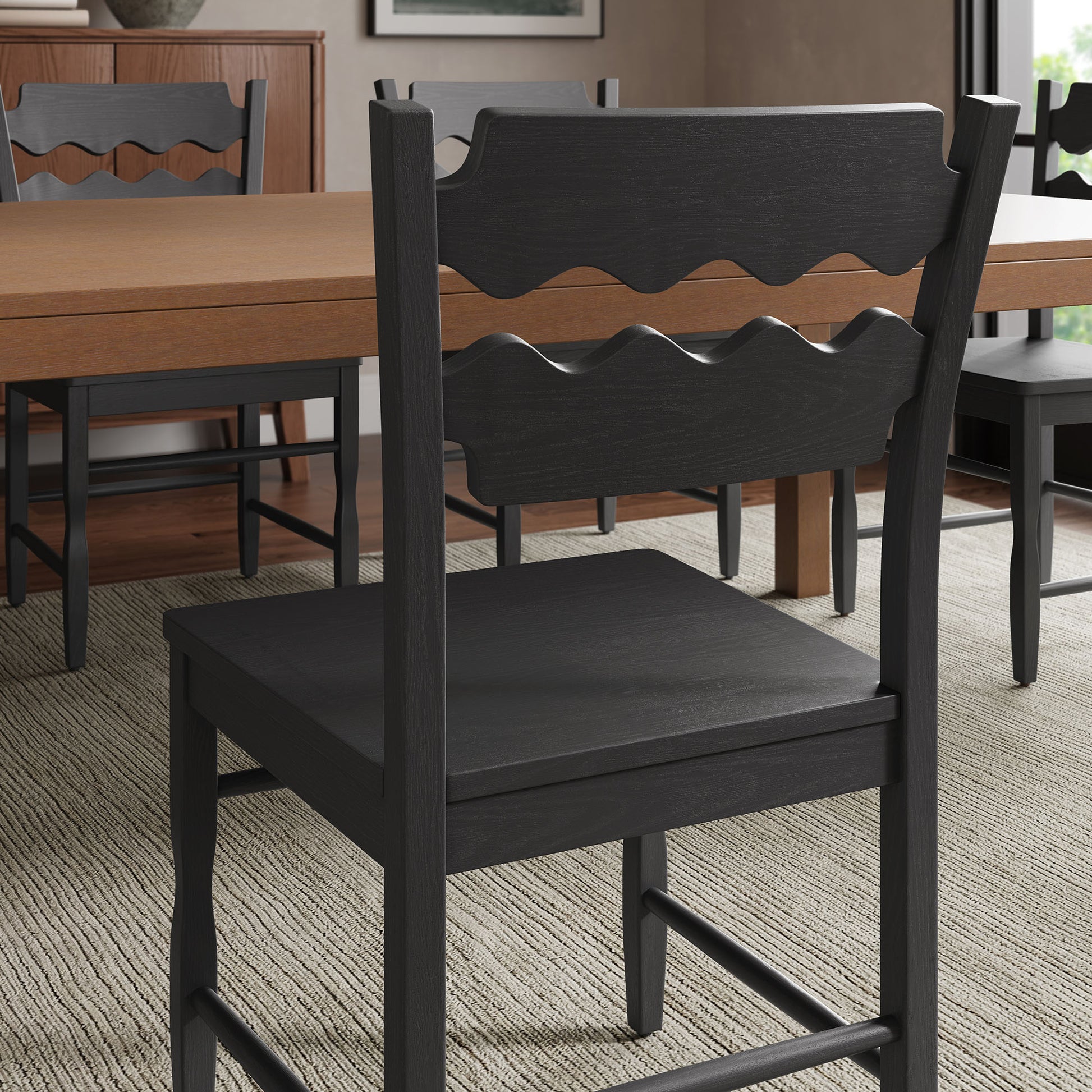 Jax Oak Wood Dining Chair With Wavy Razor Back Set of 2 by Modway