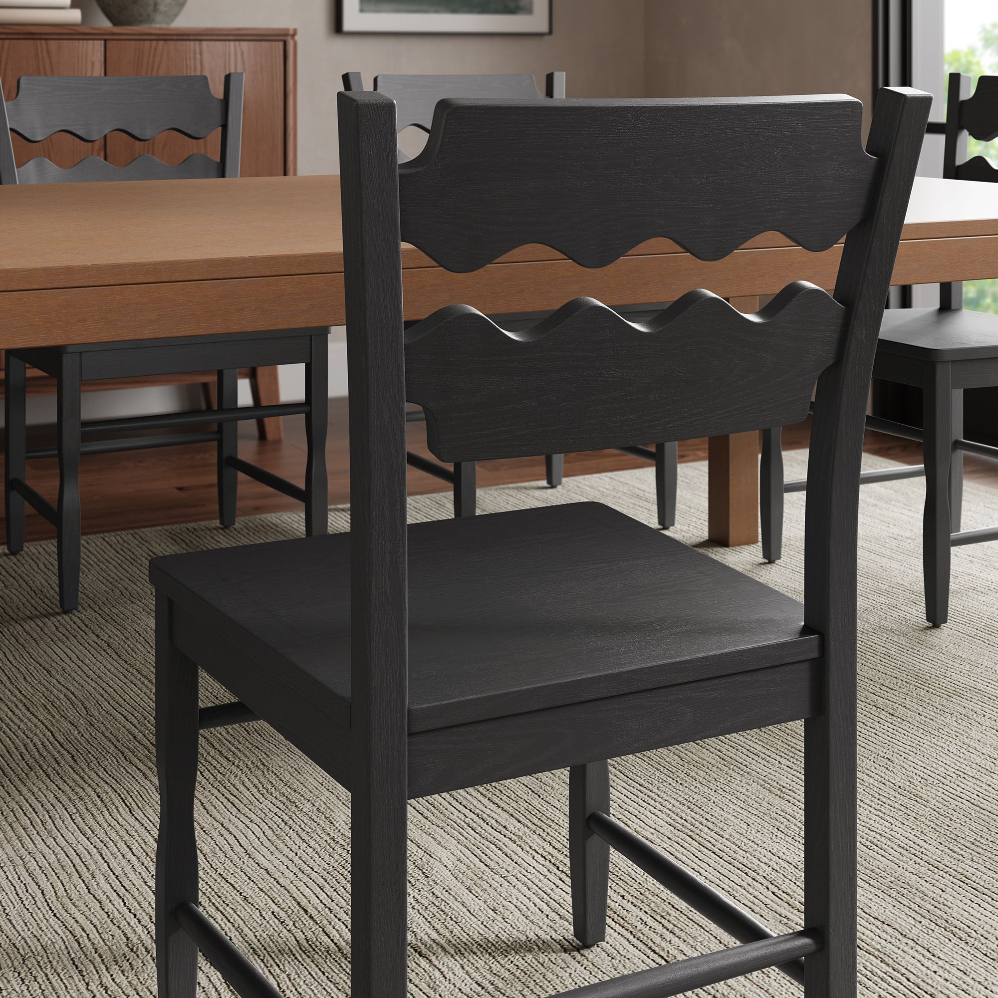 Jax Oak Wood Dining Chair With Wavy Razor Back Set of 2 by Modway