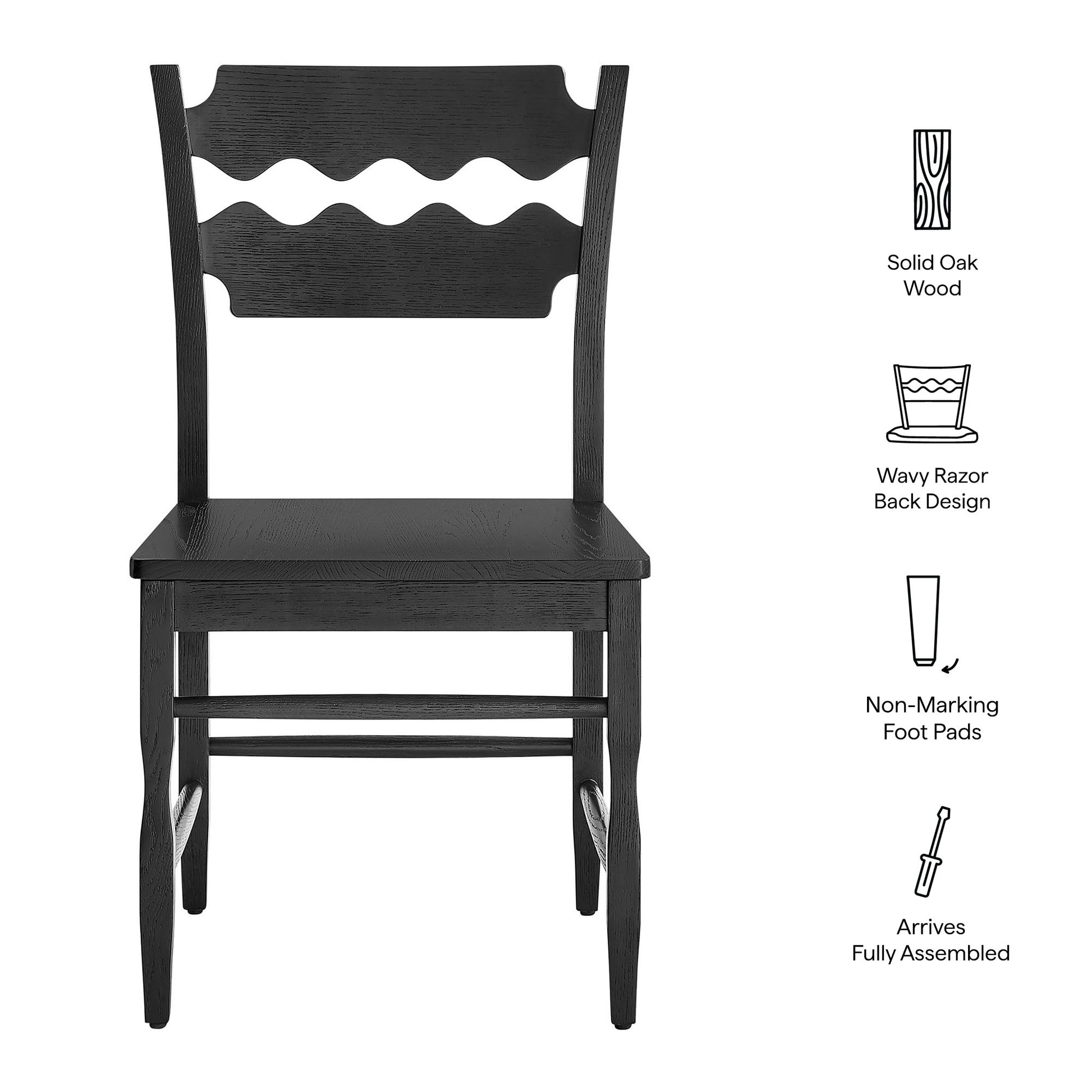 Jax Oak Wood Dining Chair With Wavy Razor Back Set of 2 by Modway