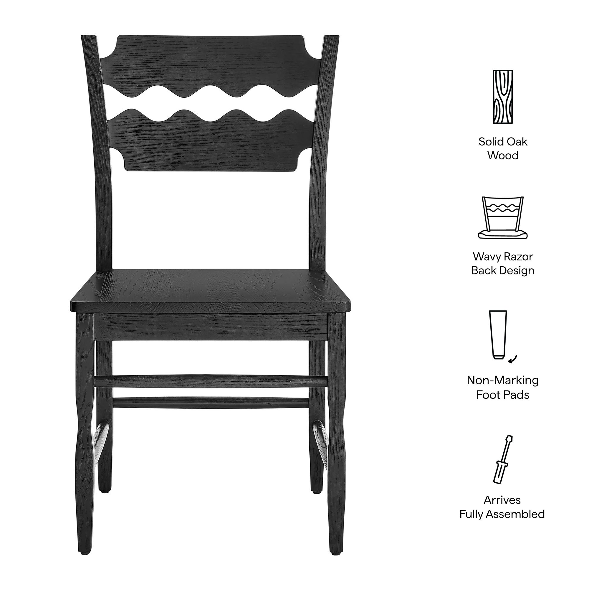 Jax Oak Wood Dining Chair With Wavy Razor Back Set of 2 by Modway