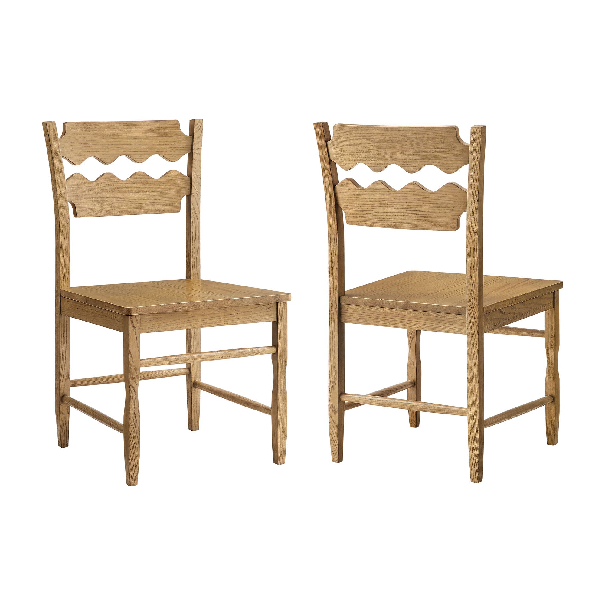 Jax Oak Wood Dining Chair With Wavy Razor Back Set of 2 by Modway