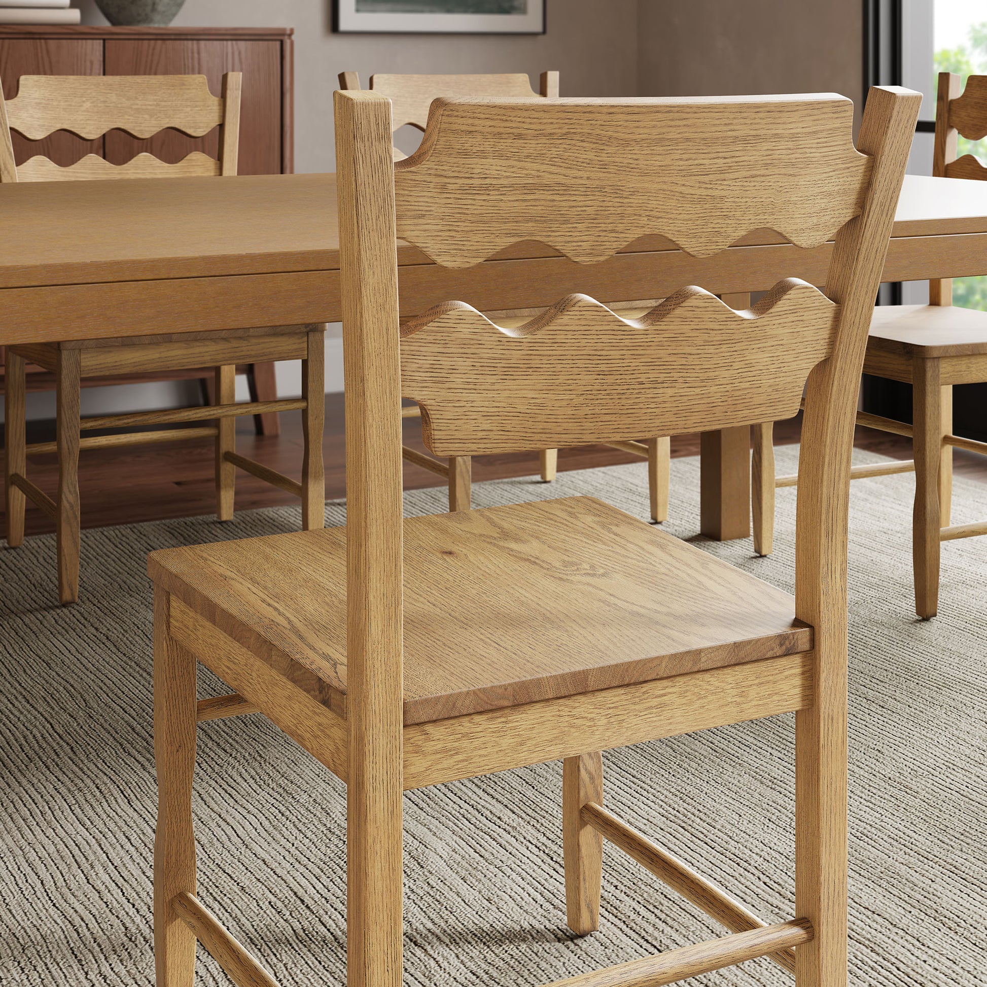 Jax Oak Wood Dining Chair With Wavy Razor Back Set of 2 by Modway