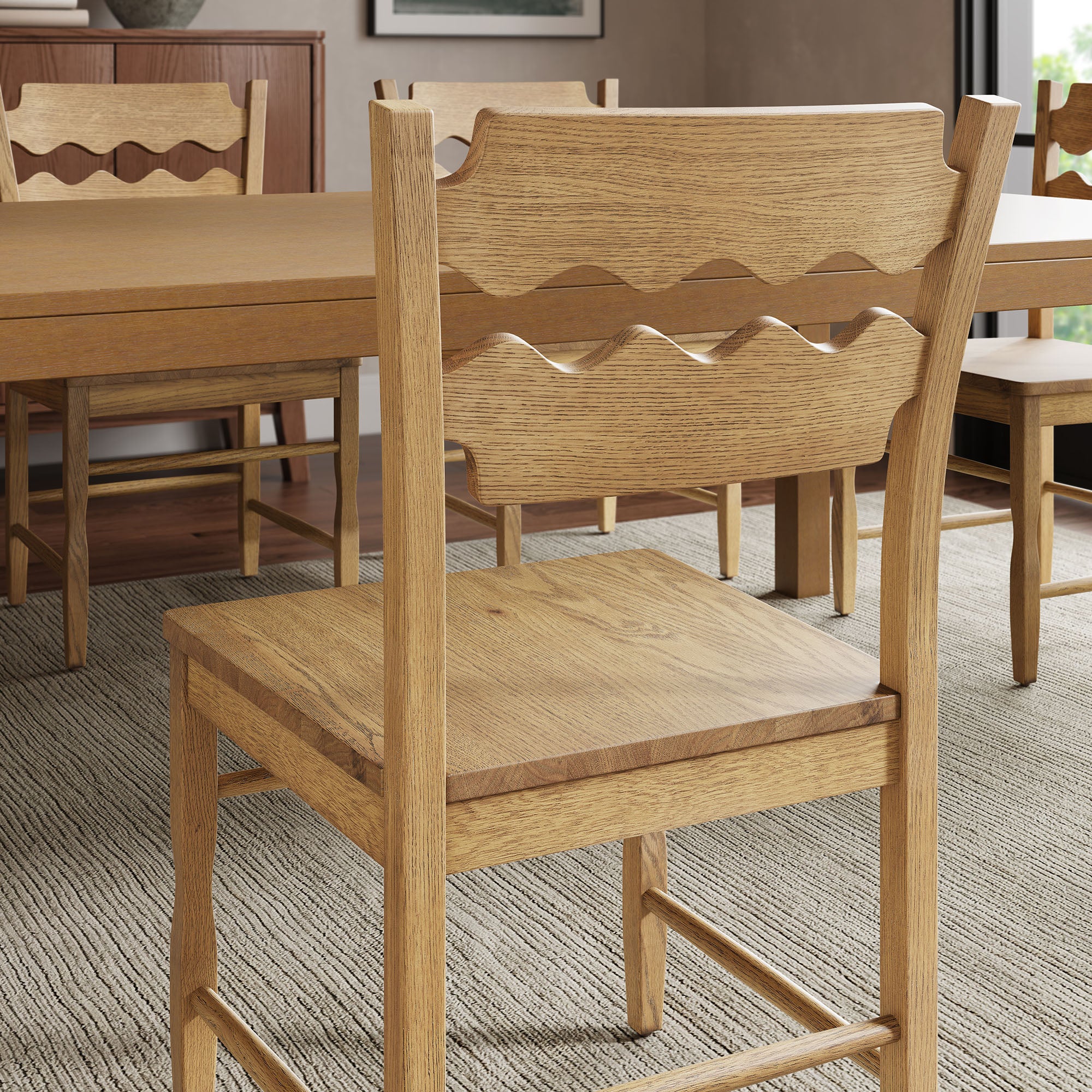 Jax Oak Wood Dining Chair With Wavy Razor Back Set of 2 by Modway