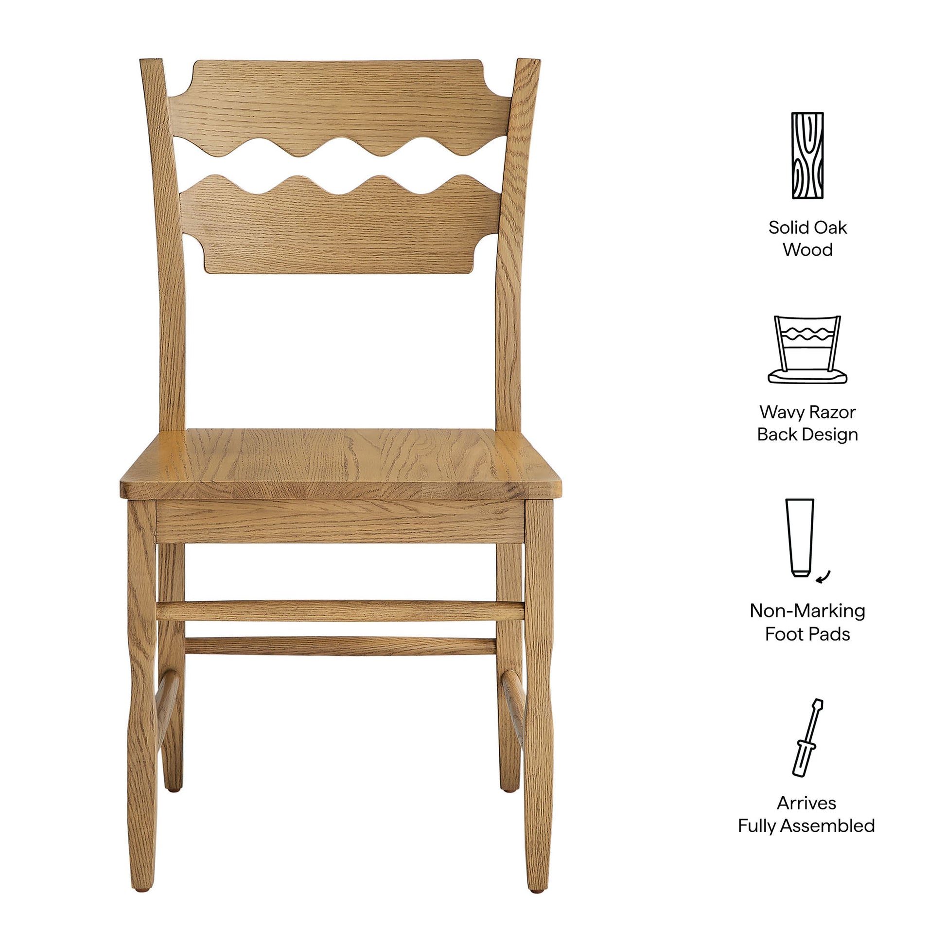 Jax Oak Wood Dining Chair With Wavy Razor Back Set of 2 by Modway