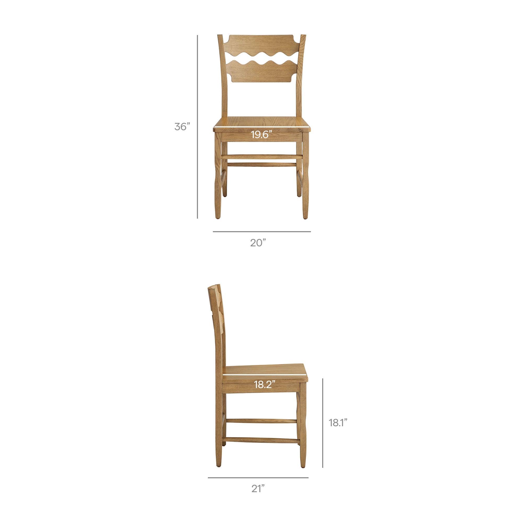 Jax Oak Wood Dining Chair With Wavy Razor Back Set of 2 by Modway