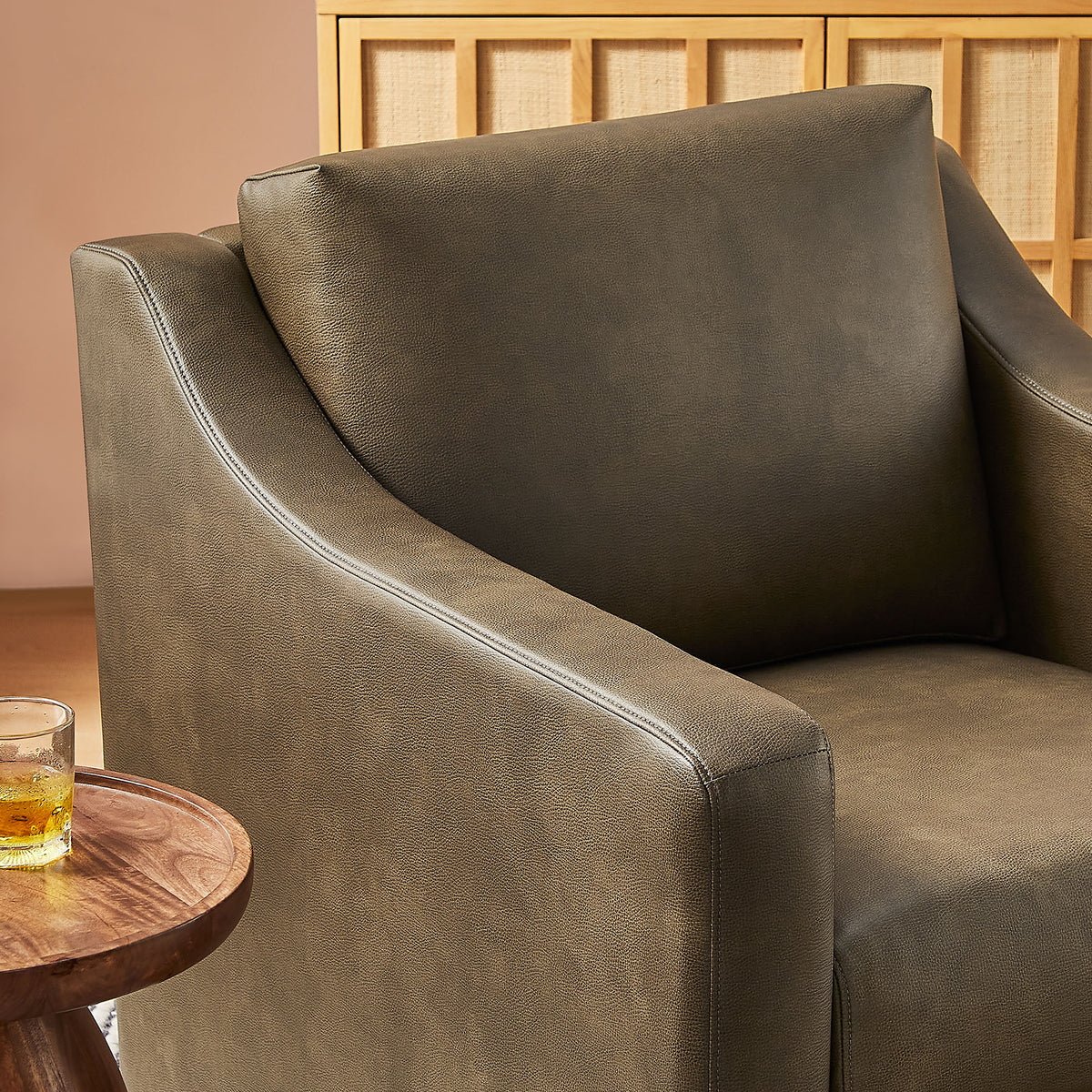Liora Vegan Leather Swivel Armchair - Mushroom