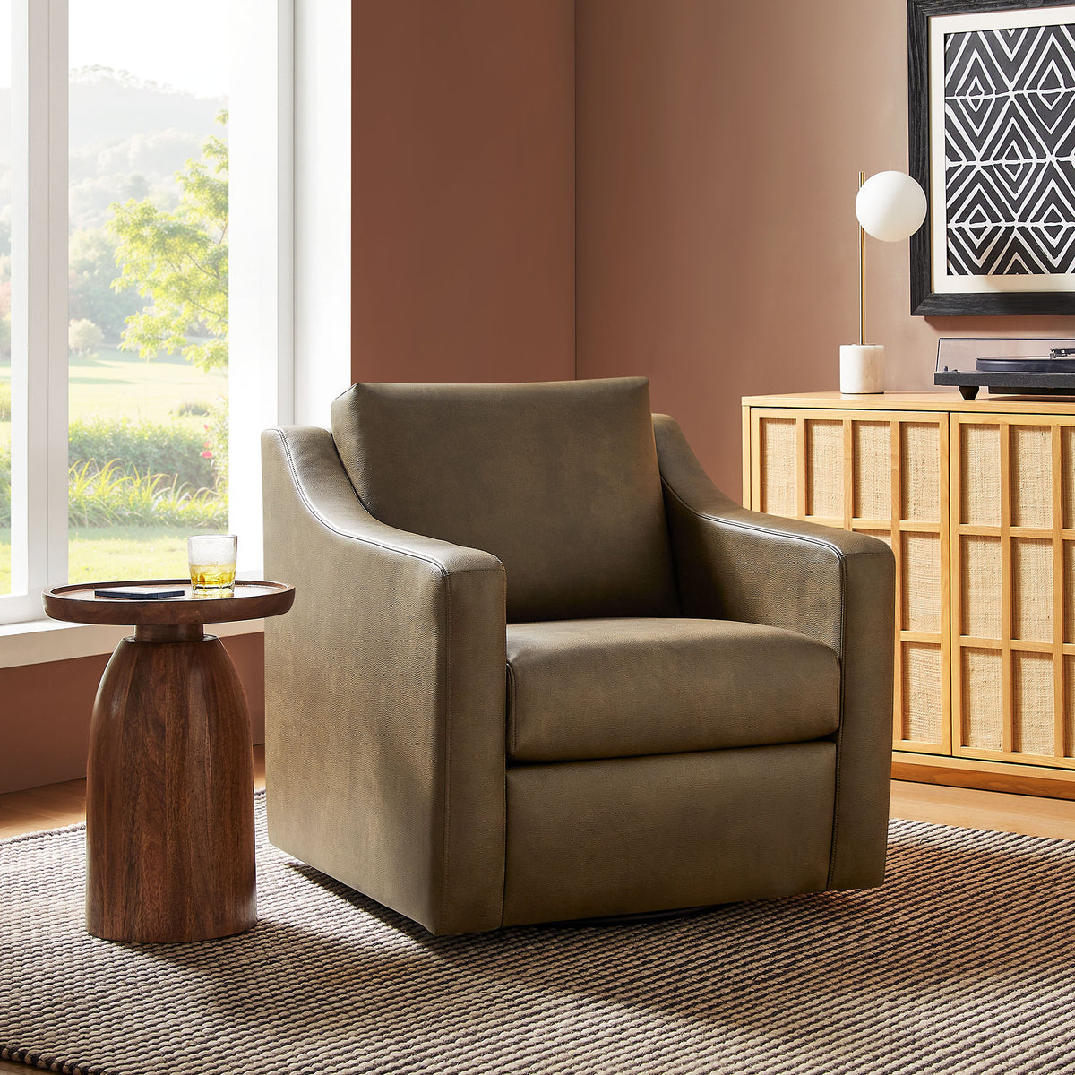 Liora Vegan Leather Swivel Armchair - Mushroom